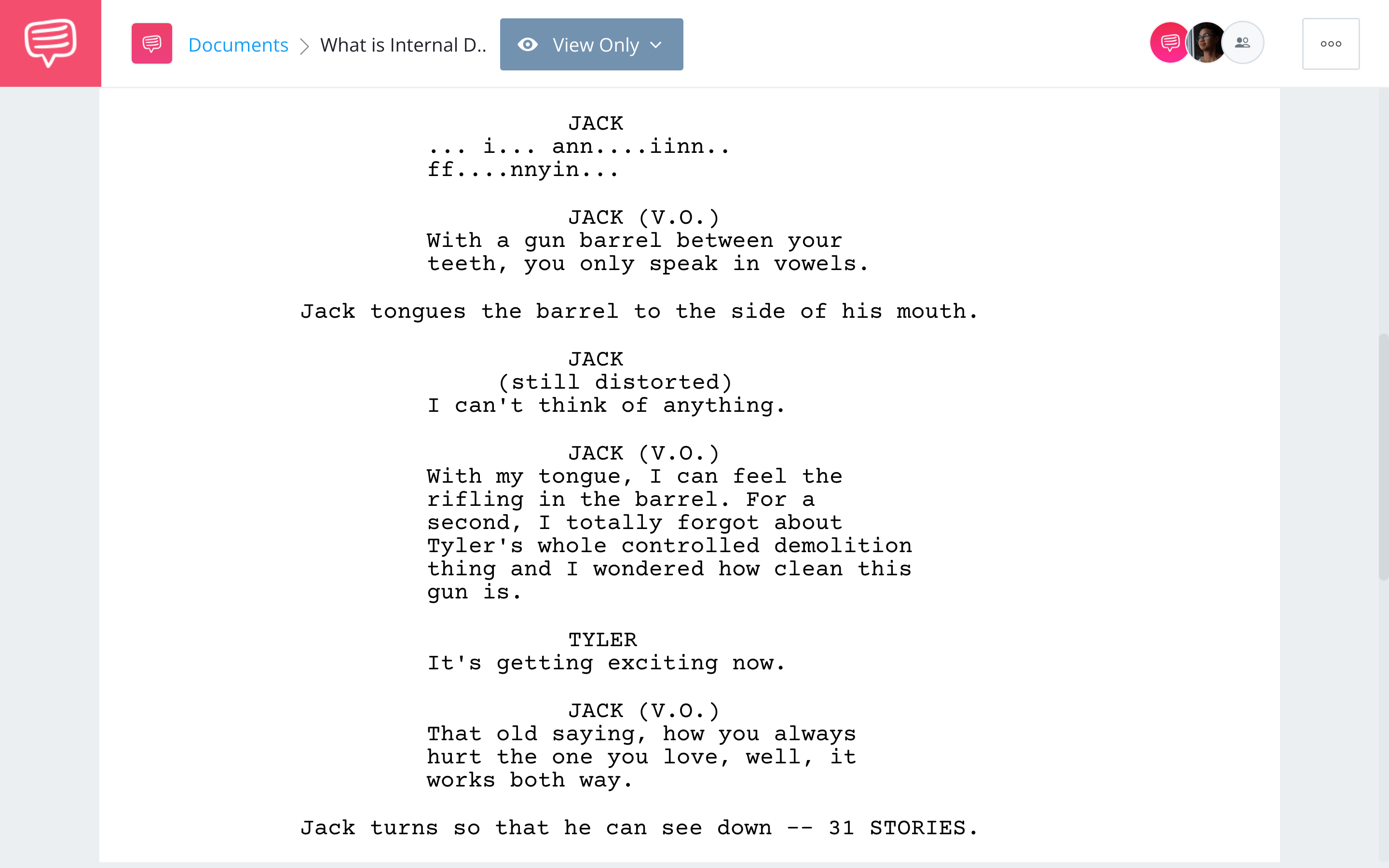 What is Internal Dialogue Internal Dialogue Fight Club Example StudioBinder Screenwriting Software