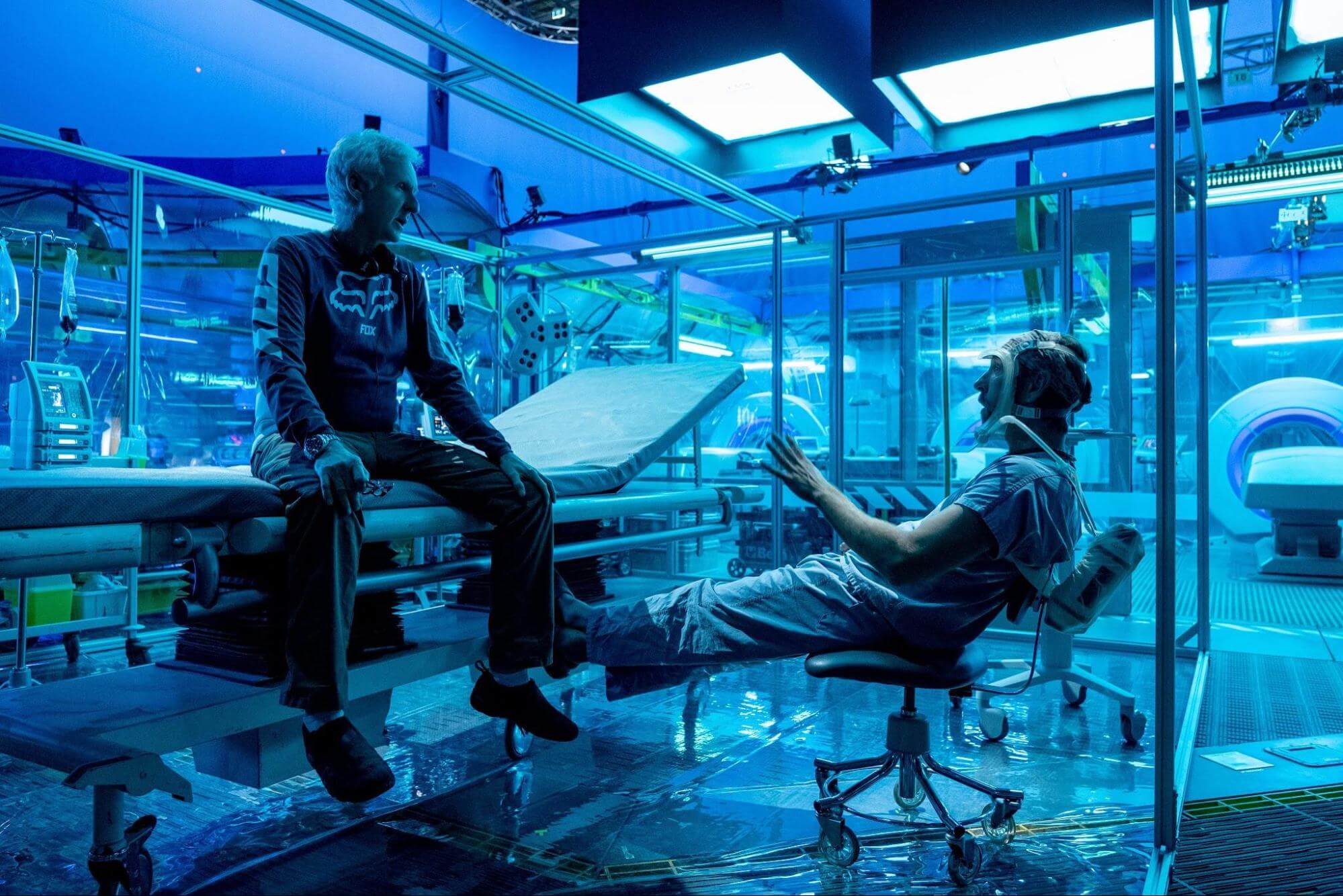 Film Lighting The Ultimate Guide Avatar James Cameron on the set of Avatar Shape Of Water surrounded by artificial light
