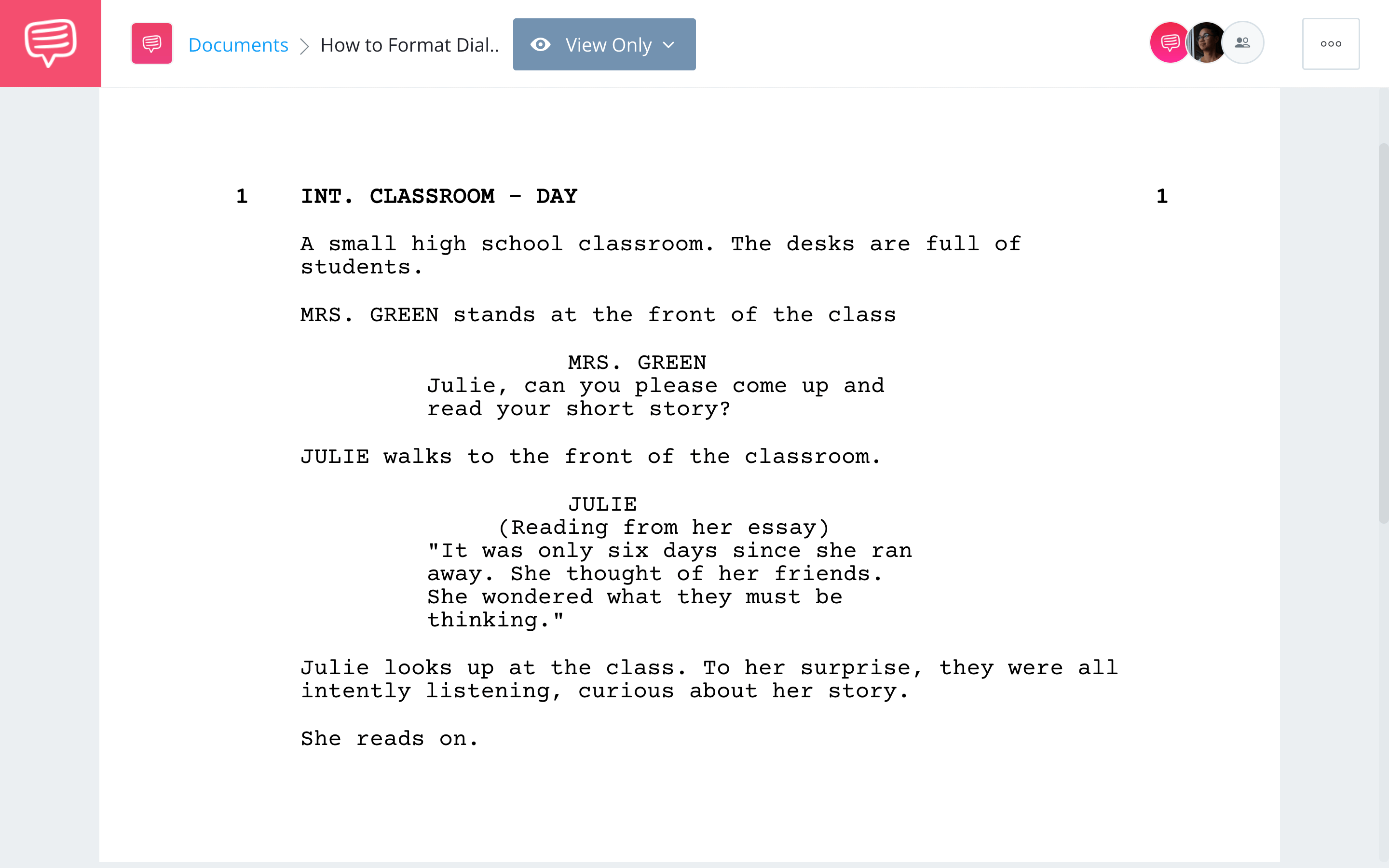 How to Format Dialogue in a Script Dialogue Formatting Example StudioBinder Screenwriting Software
