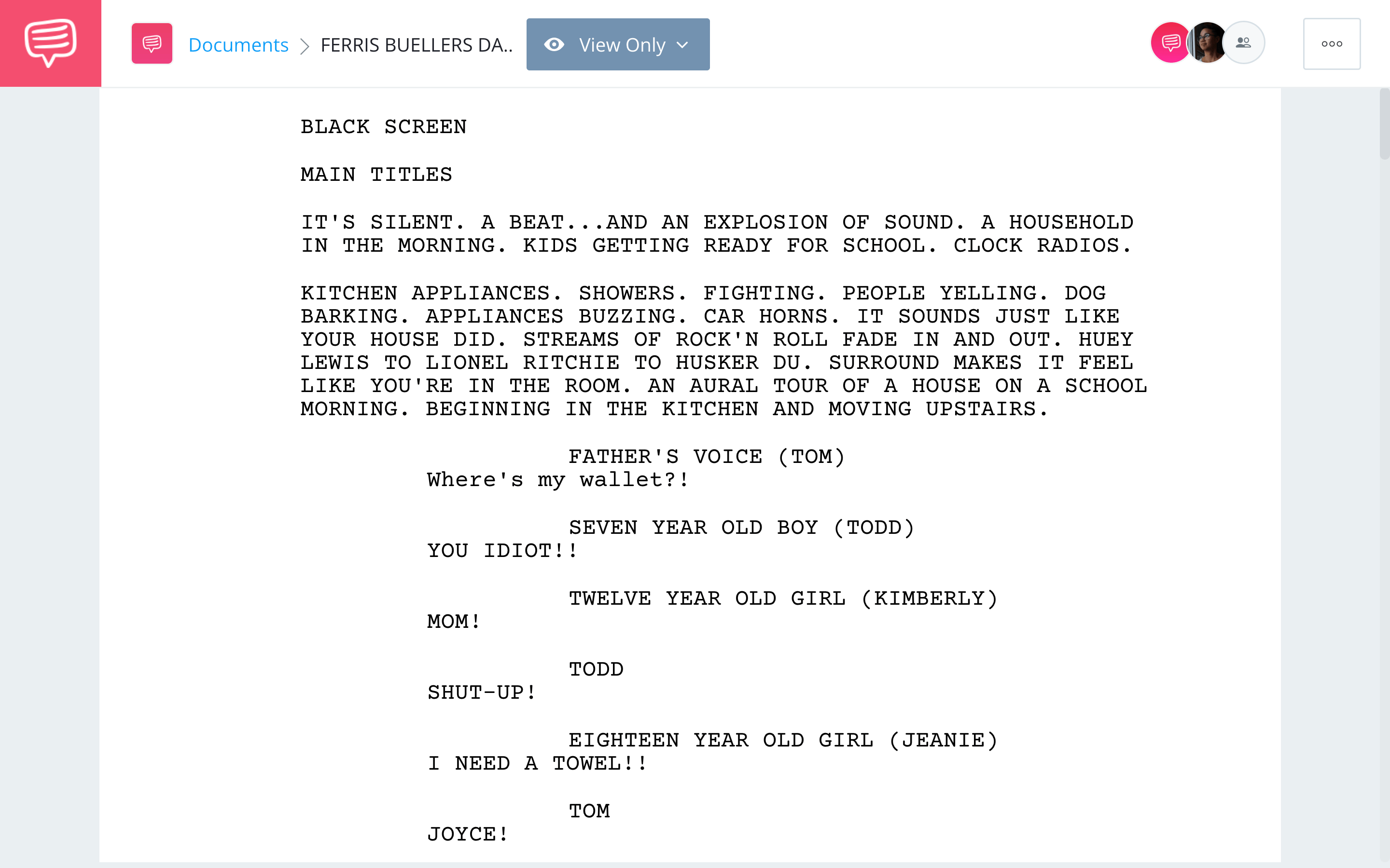 Ferris Buellers Day Off Script PDF Full Script PDF Download StudioBinder Screenwriting Software