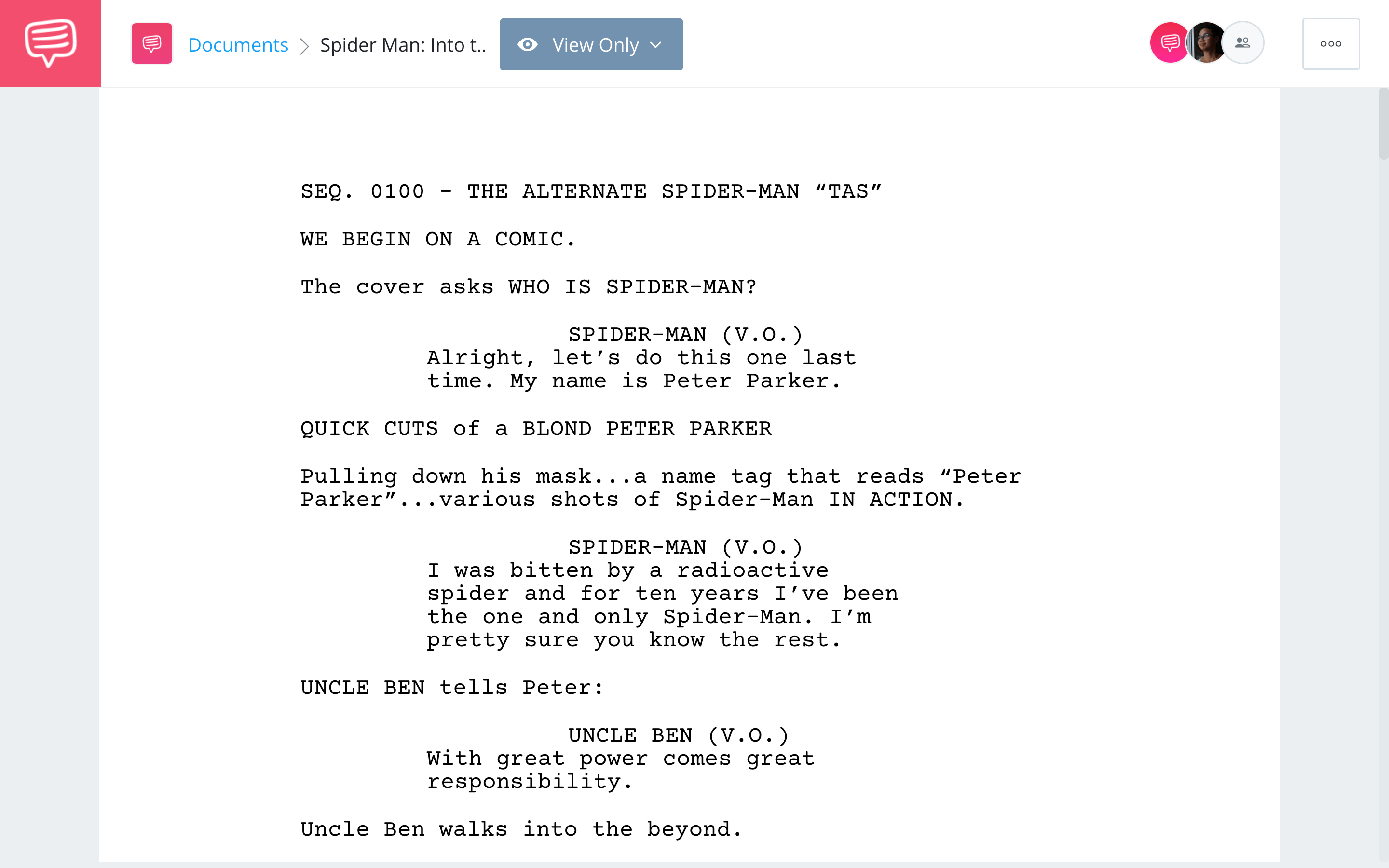 Spider Man Into The Spider Verse Script Teardown Full Script PDF Download StudioBinder Screenwriting Software