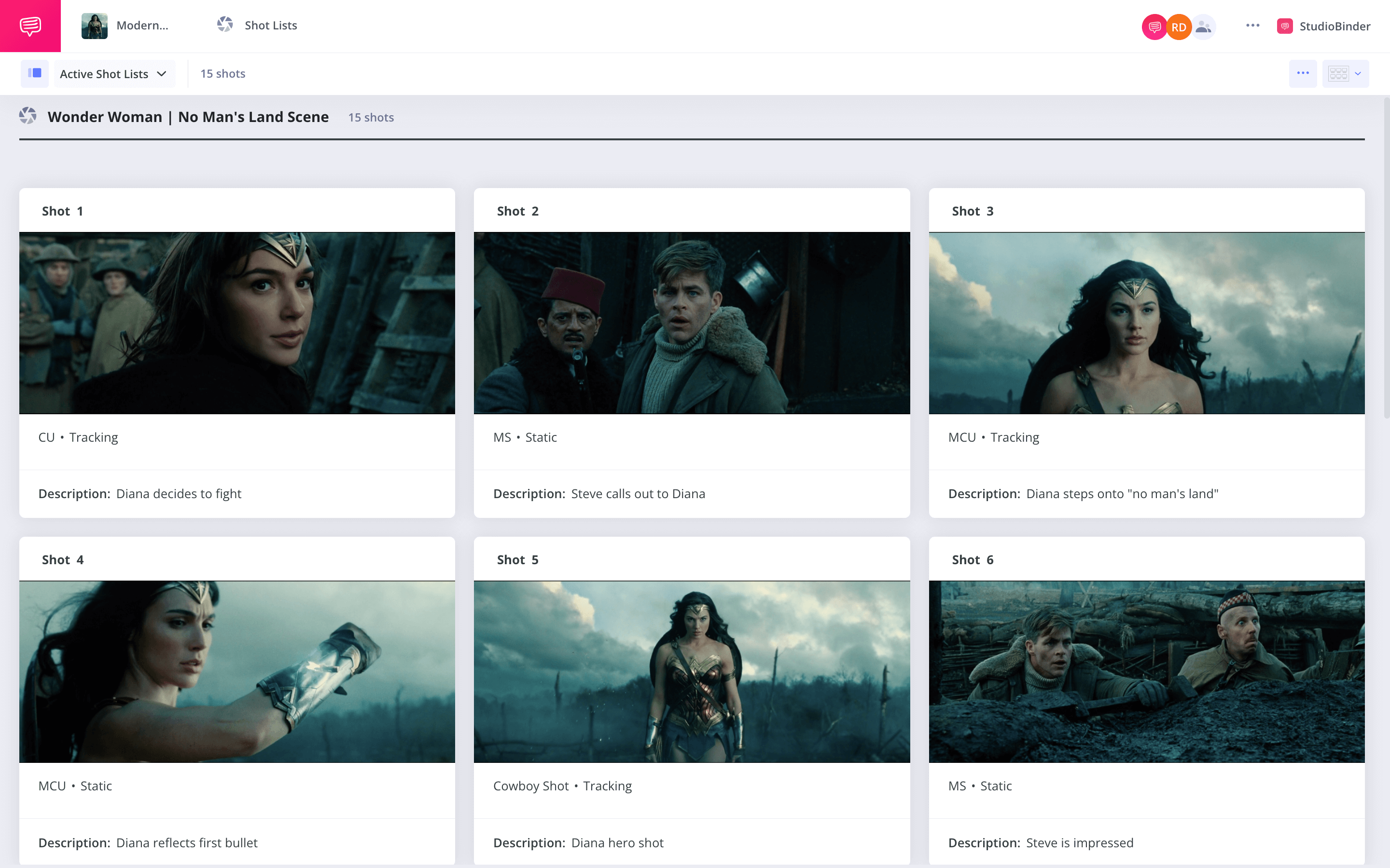 Best Cinematography Techniques Wonder Woman Shot List Example StudioBinder Shot Listing Software