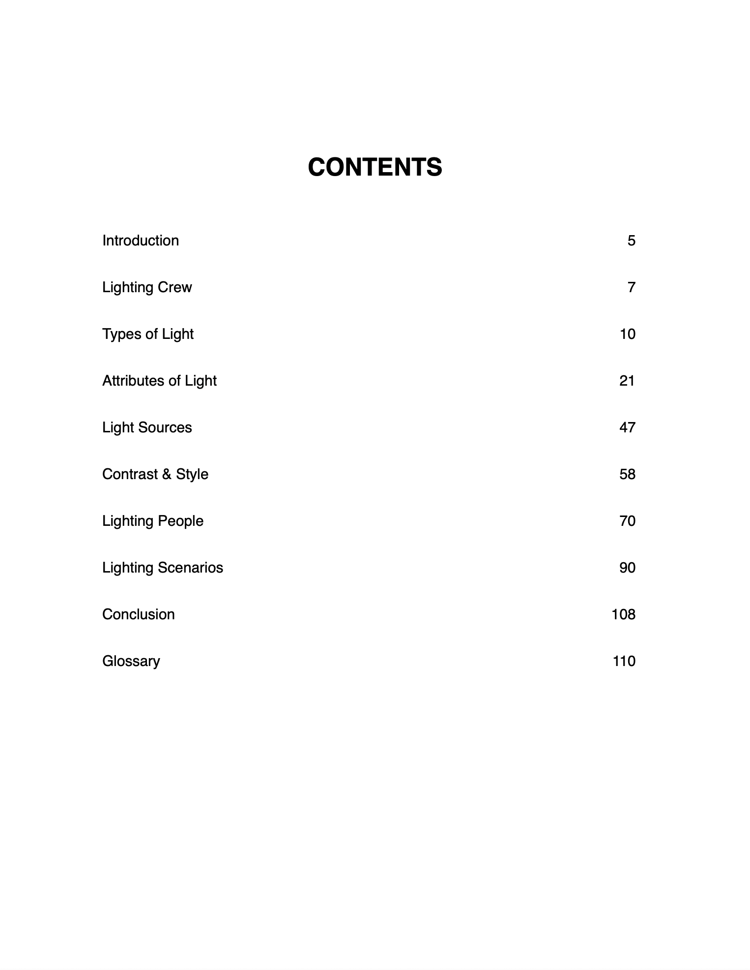 Film Lighting Ebook Table of Contents StudioBinder