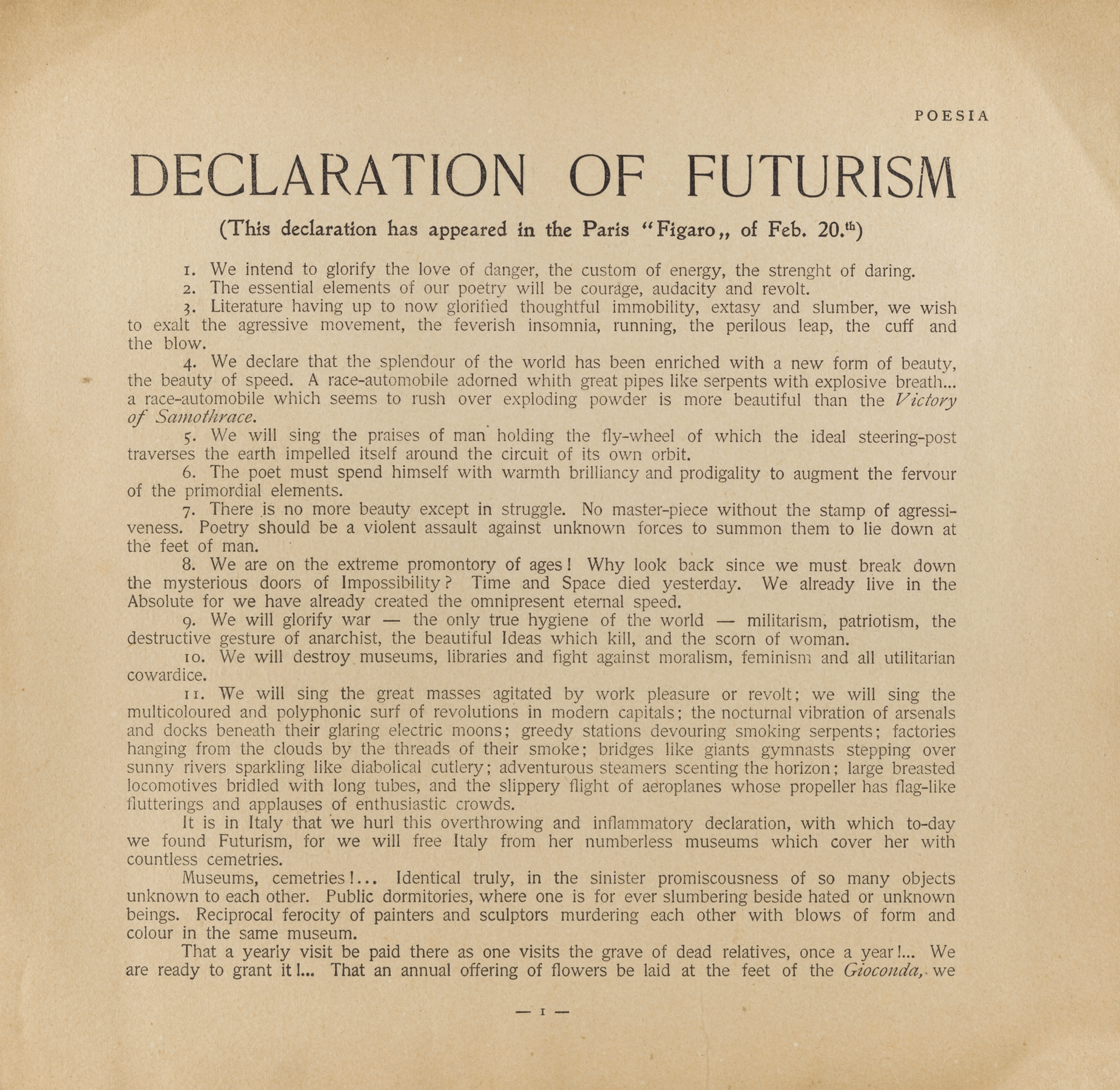 What is Futurism artist of Futurism Manifesto del Futurismo