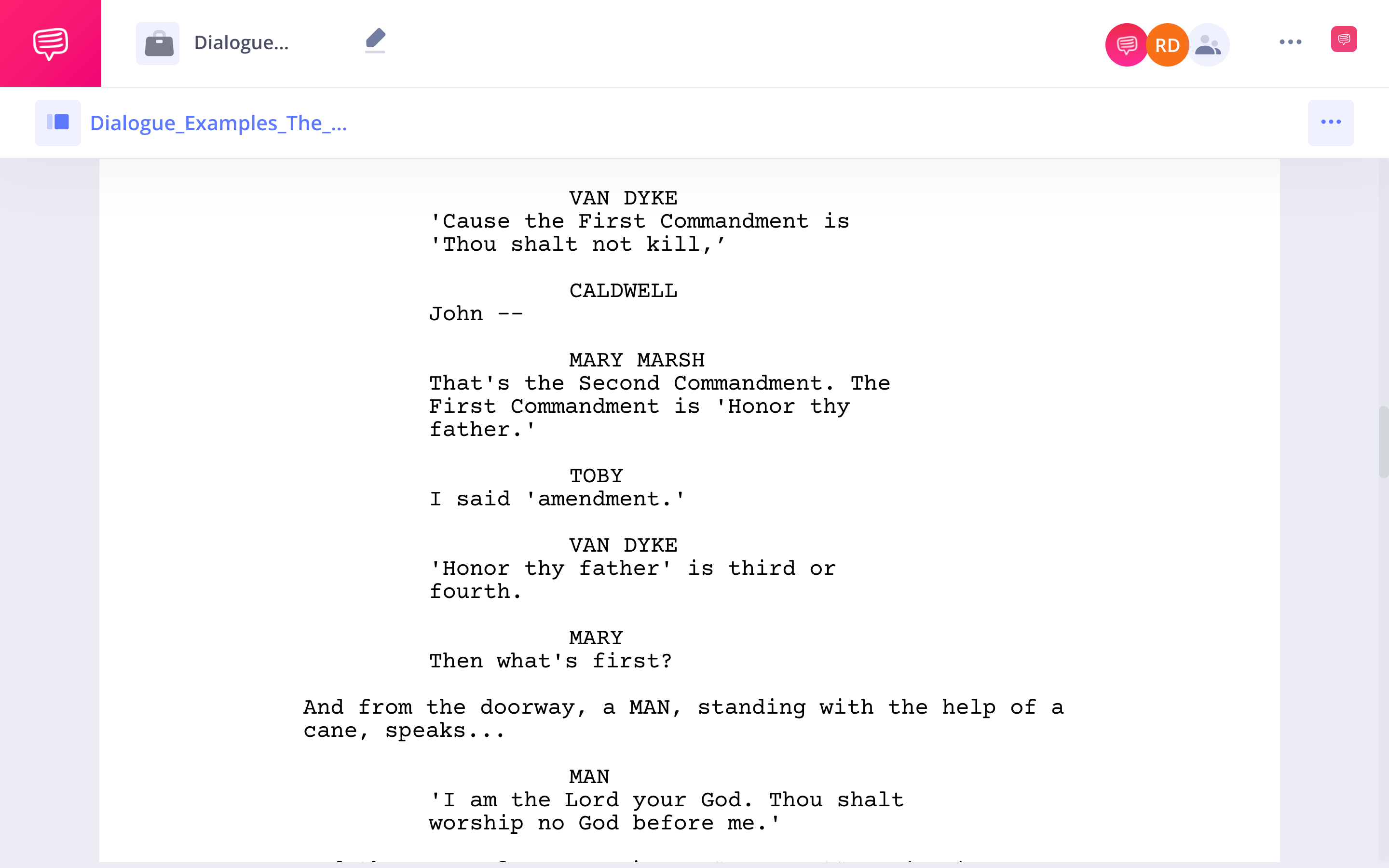 Dialogue Examples — Film, TV, Theatre, Fiction & Video Games