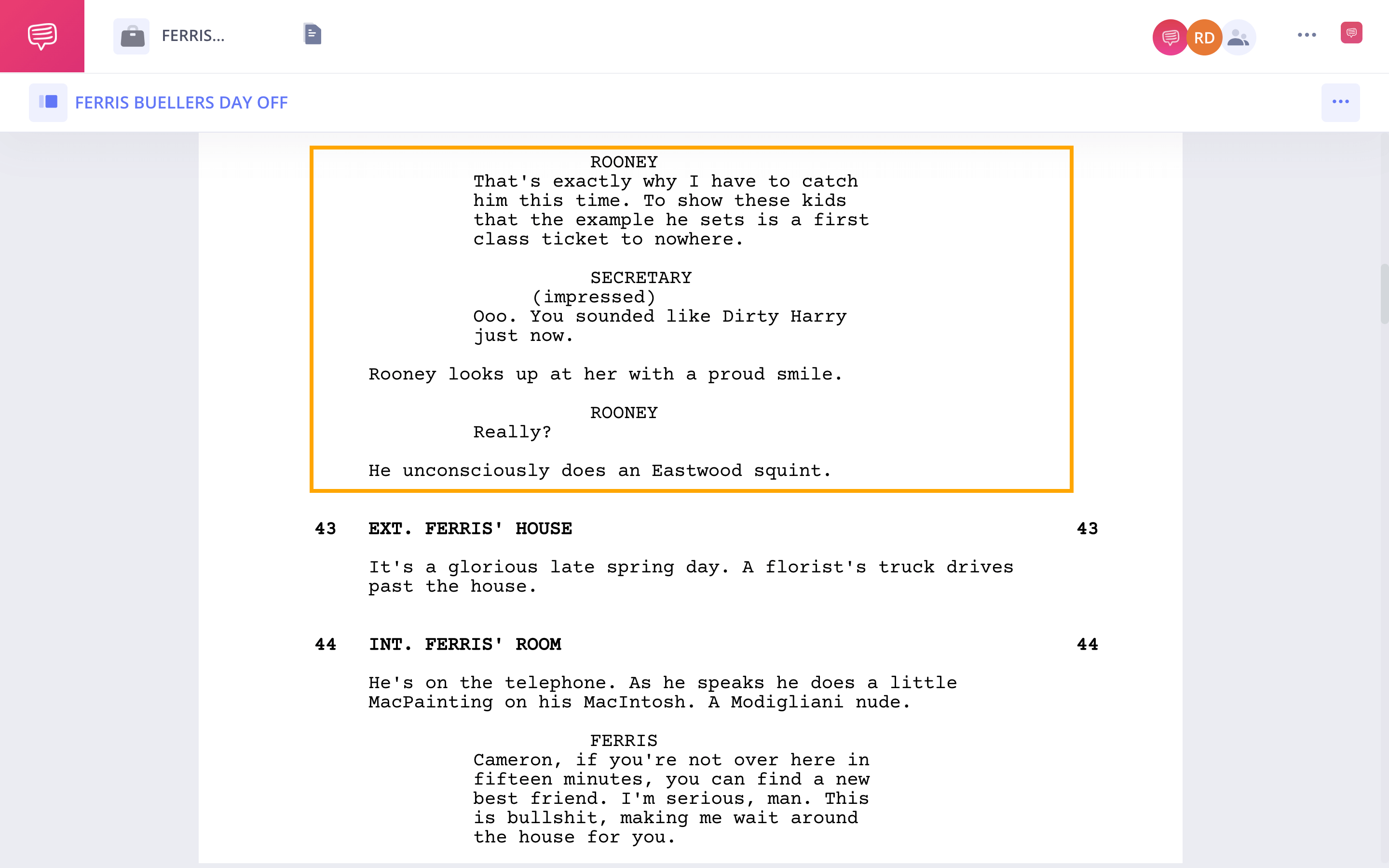 Ferris Buellers Day Off Script PDF Intercutting Subplots Example StudioBinder Screenwriting Software