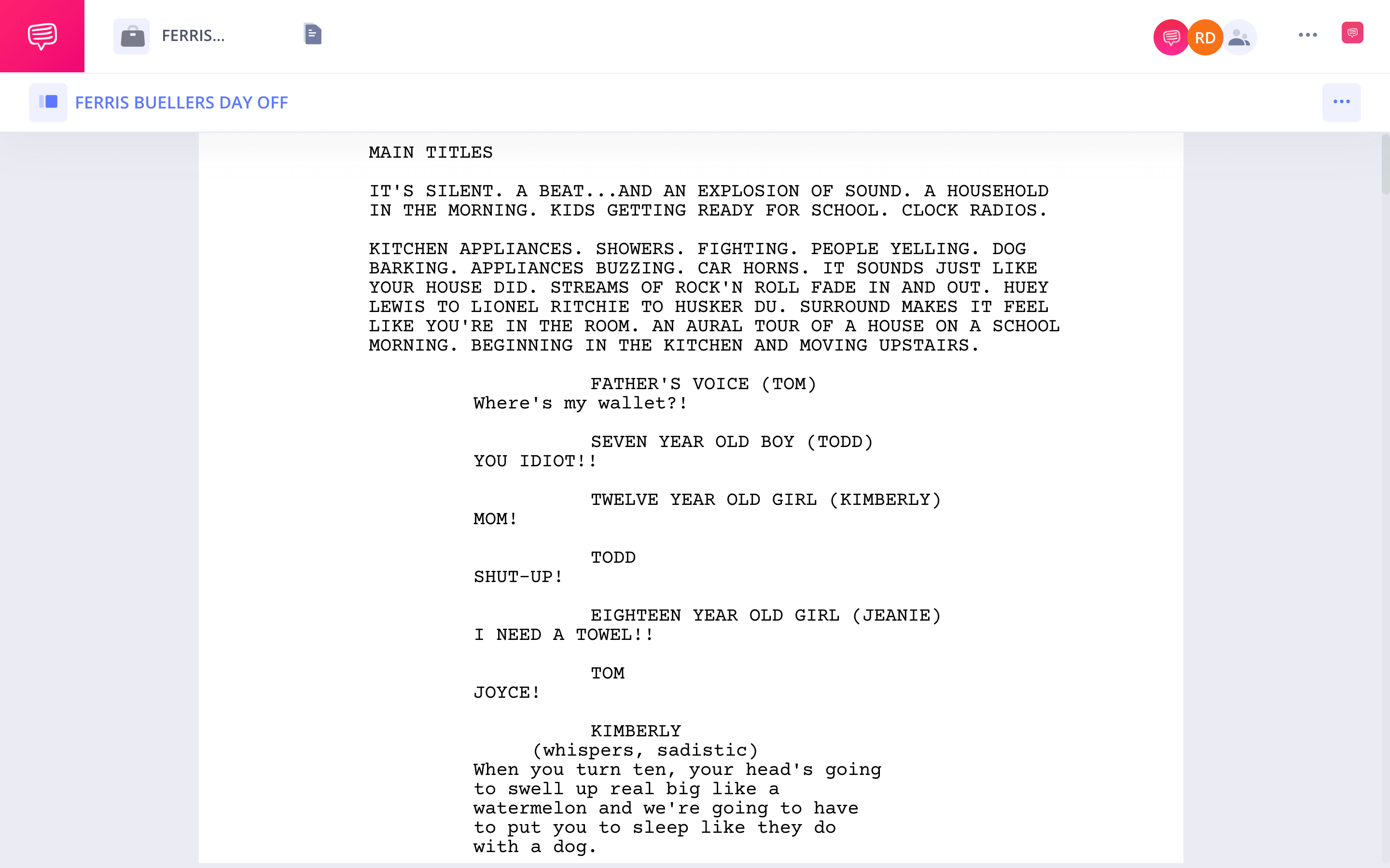 Ferris Buellers Day Off Script Teardown Full Script PDF Download StudioBinder Screenwriting Software