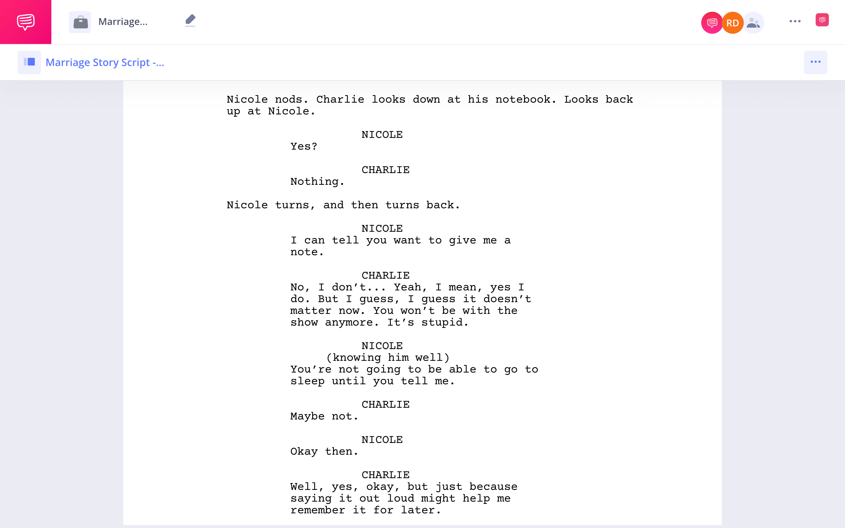 Marriage Story Script PDF Characters StudioBinder Screenwriting Software