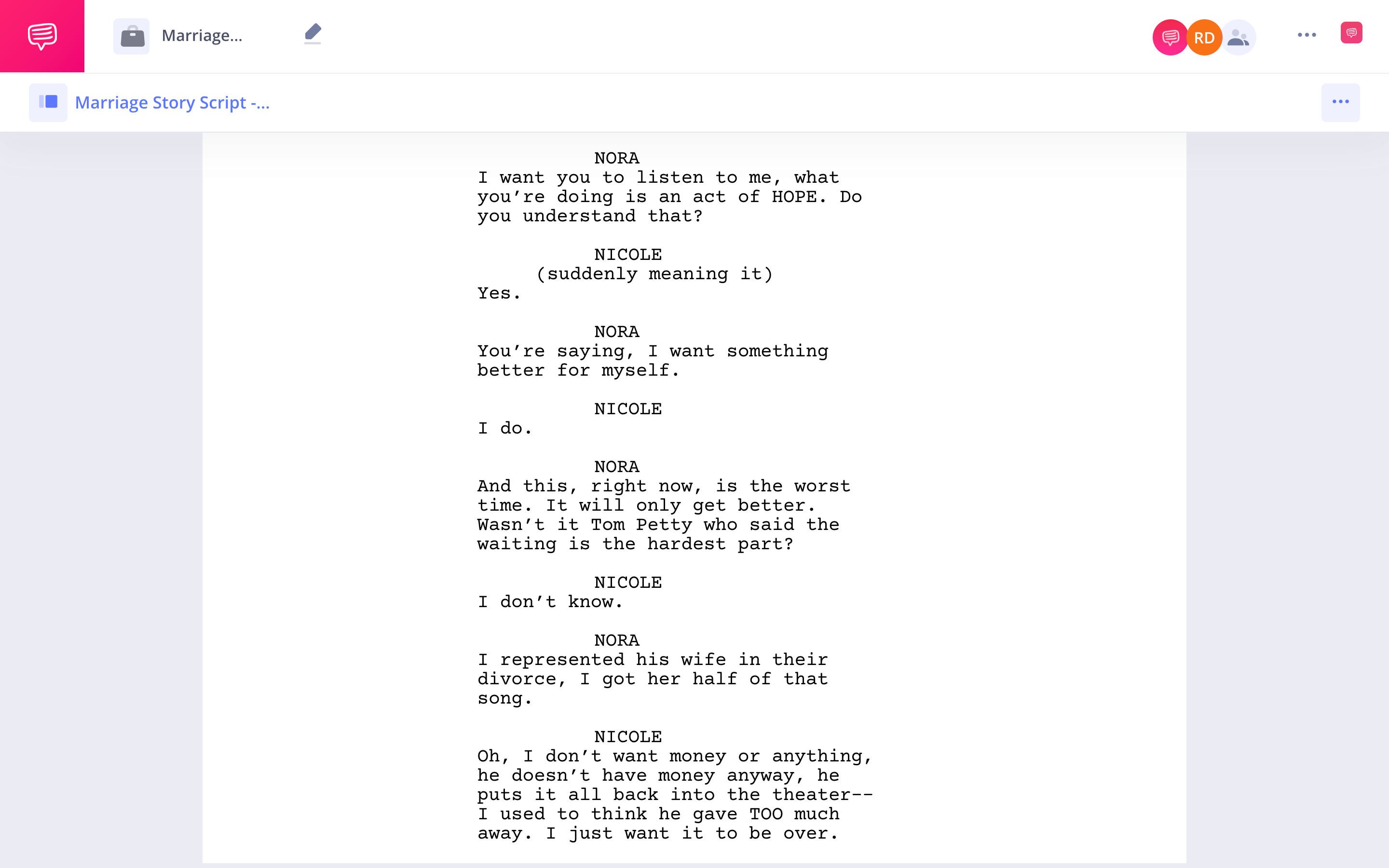 Marriage Story Script PDF Characters StudioBinder Screenwriting Software