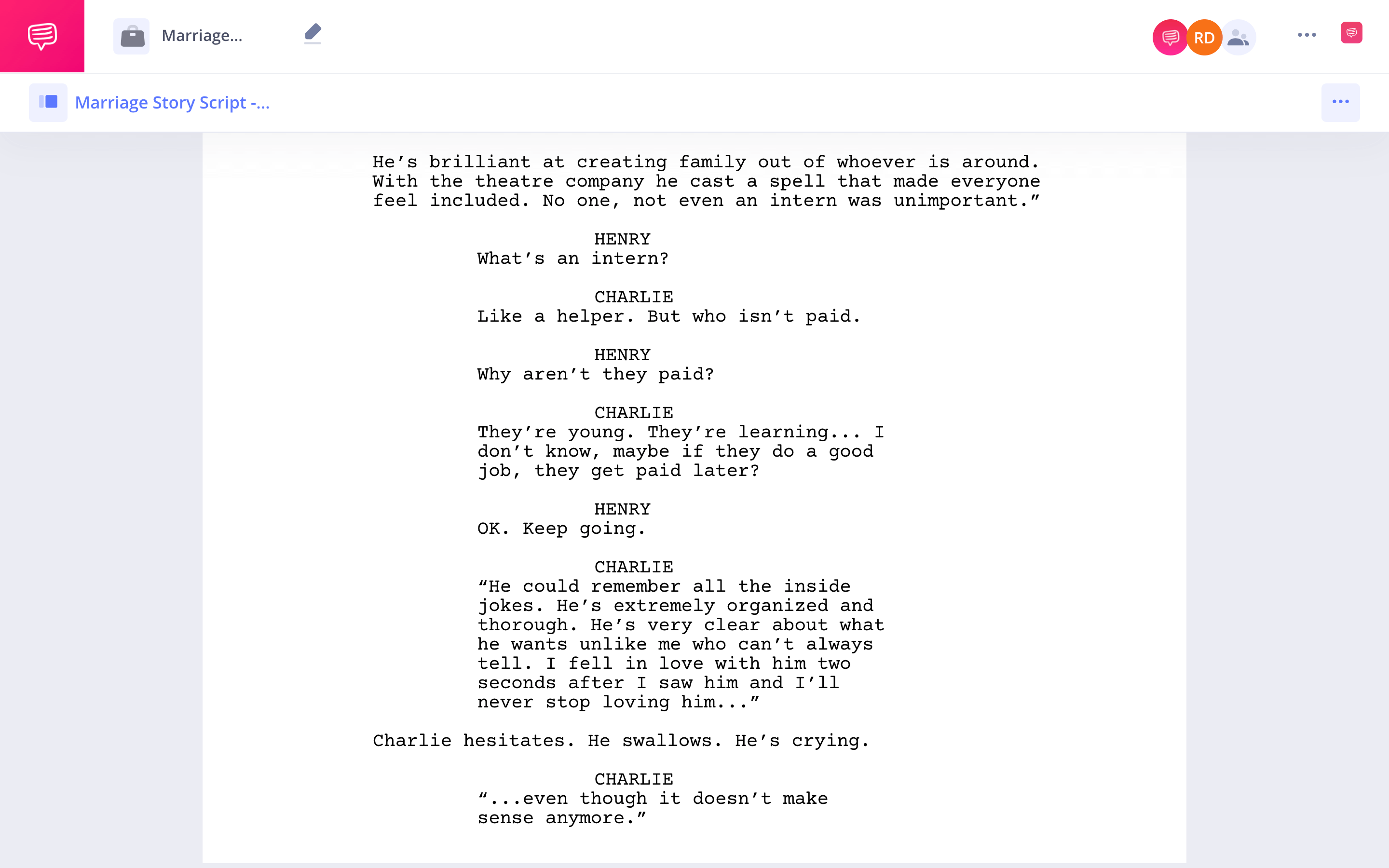 Marriage Story Script PDF Theme StudioBinder Screenwriting Software
