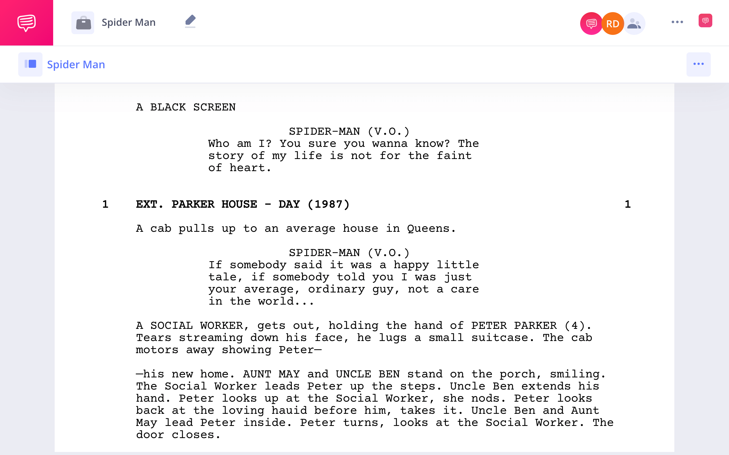 Spider Man Script Teardown Full Script PDF Downloa StudioBinder Screenwriting Software