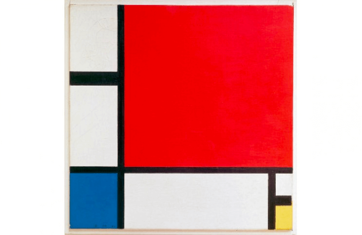 What is Rhythm in Art Composition II in Red Blue and Yellow Piet Mondrian