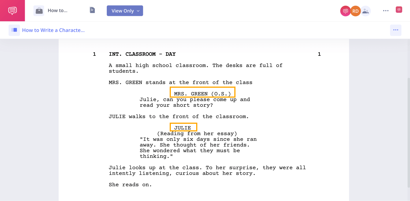 How to Write a Character Cue in a Screenplay Character Cue Example StudioBinder Screenwriting Software