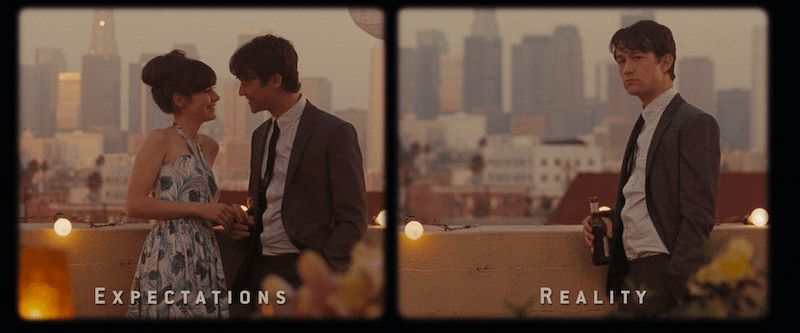 Split Screen Film Examples Days of Summer Expectations vs Reality Scene