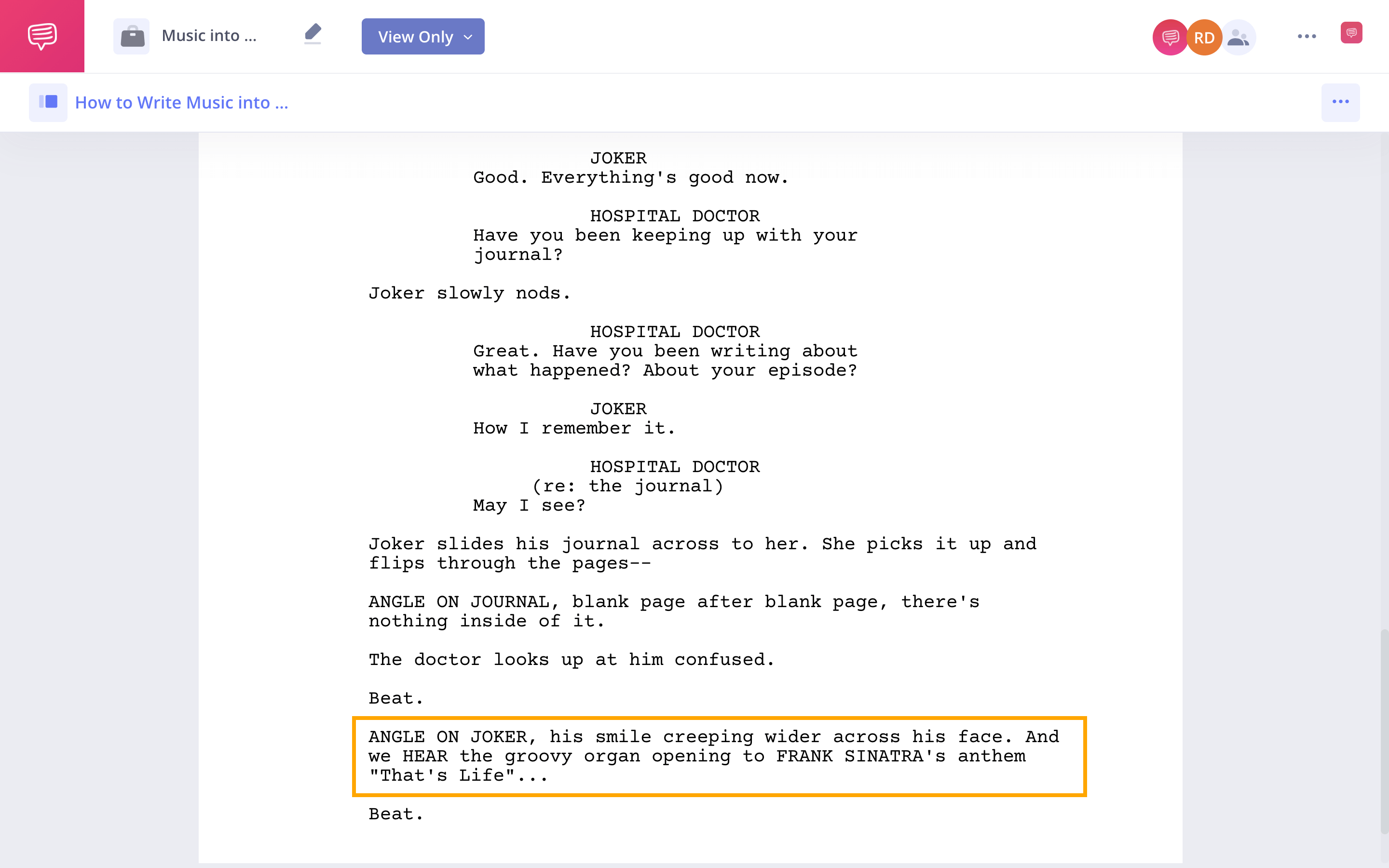 How to Write Music into A Screenplay Joker Soundtrack in a Screenplay Example StudioBinder Screenwriting Software