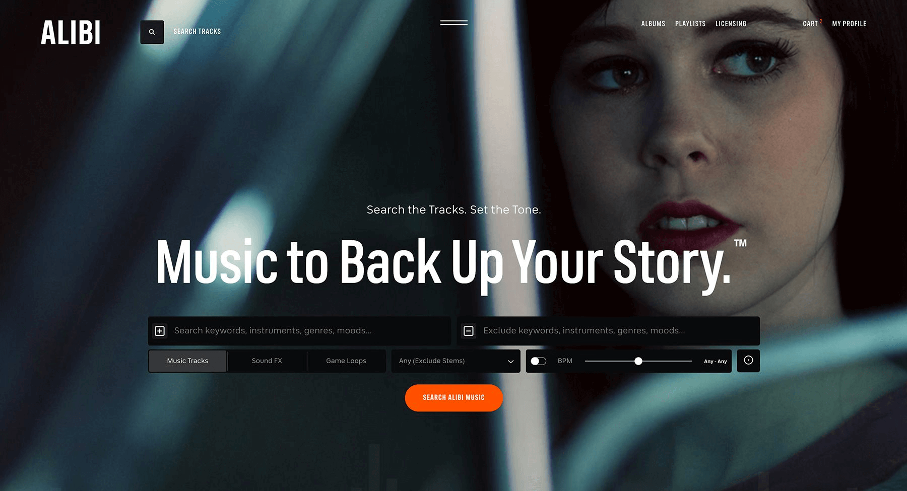 Best Stock Music Websites Alibi’s homepage