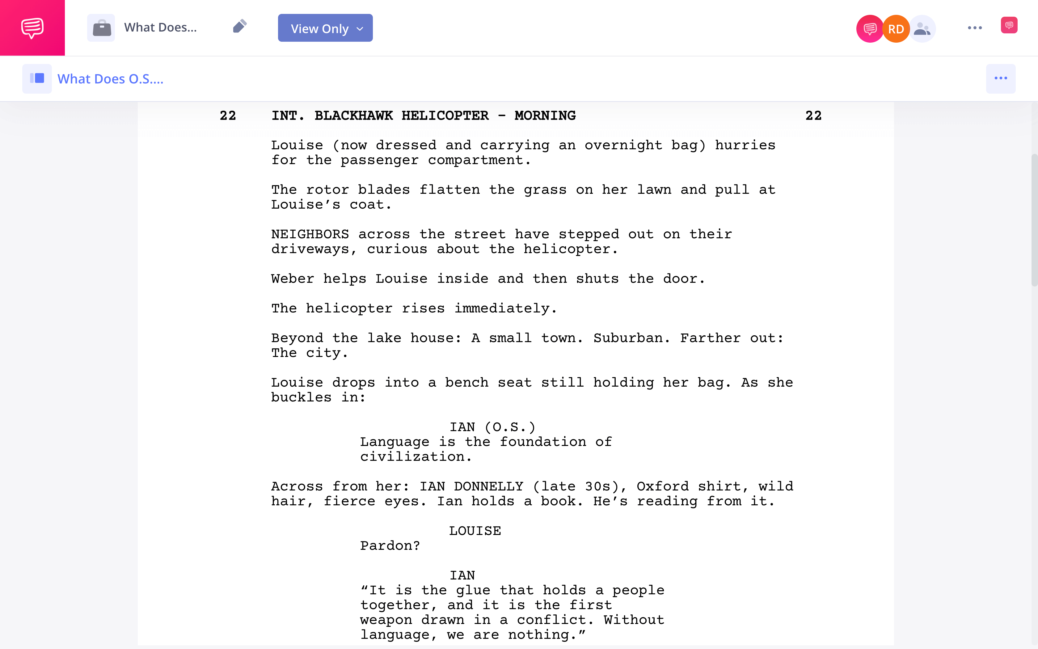 What Does O S Mean in a Script Example of OS in the Arrival Script StudioBinder Screenwriting Software