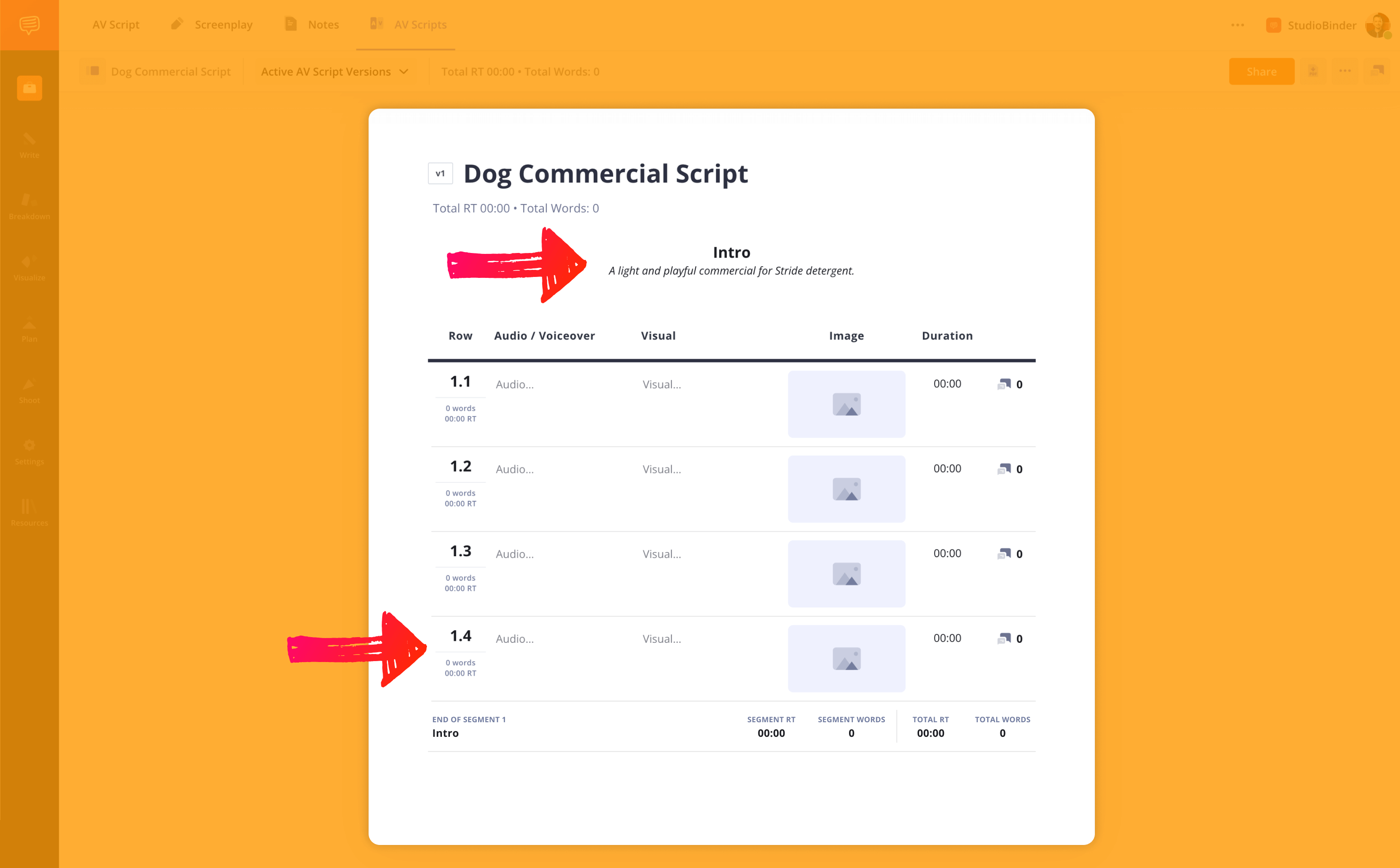How to Write an AV Script Add segment titles and new rows