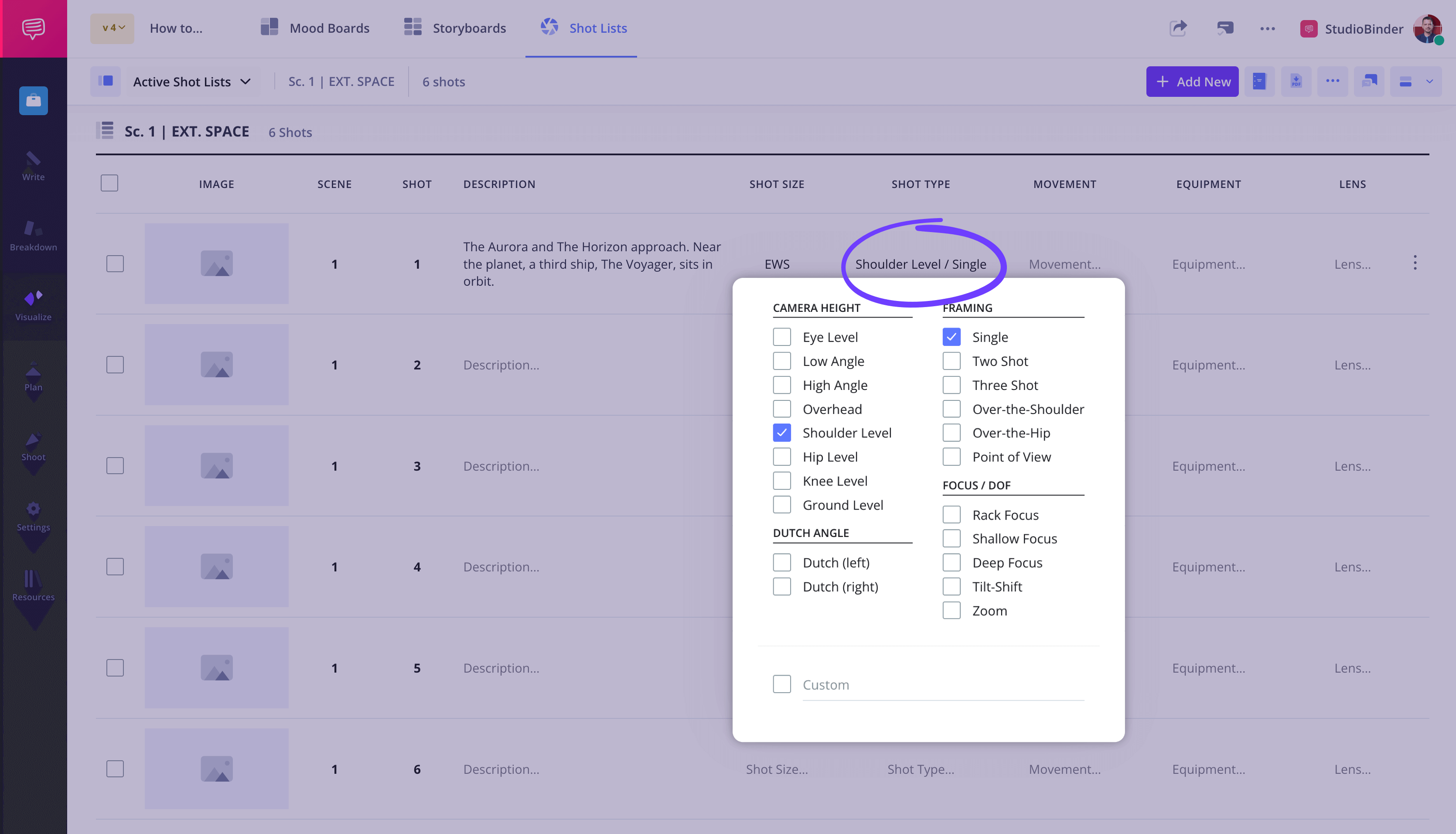 How to Make a Shot List Add Shot Details to Each Shot