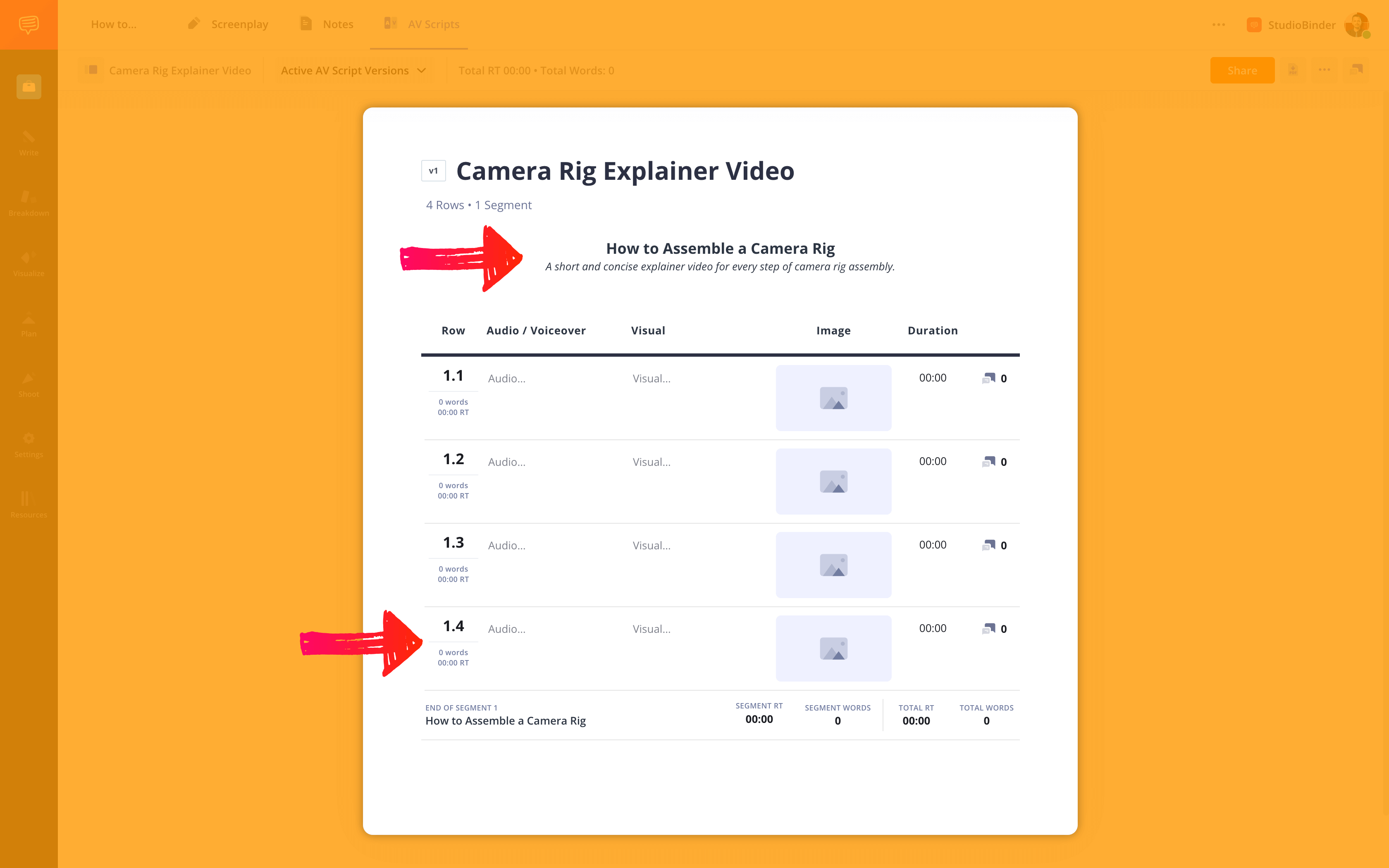 How to Write an Explainer Video Script Add segment titles and new rows