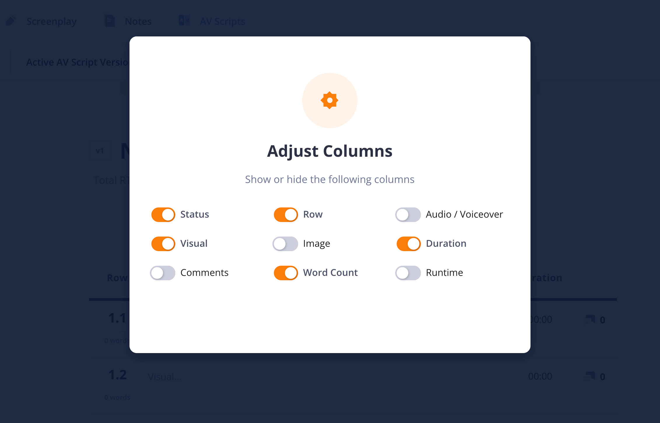 AV Script Template Add Columns