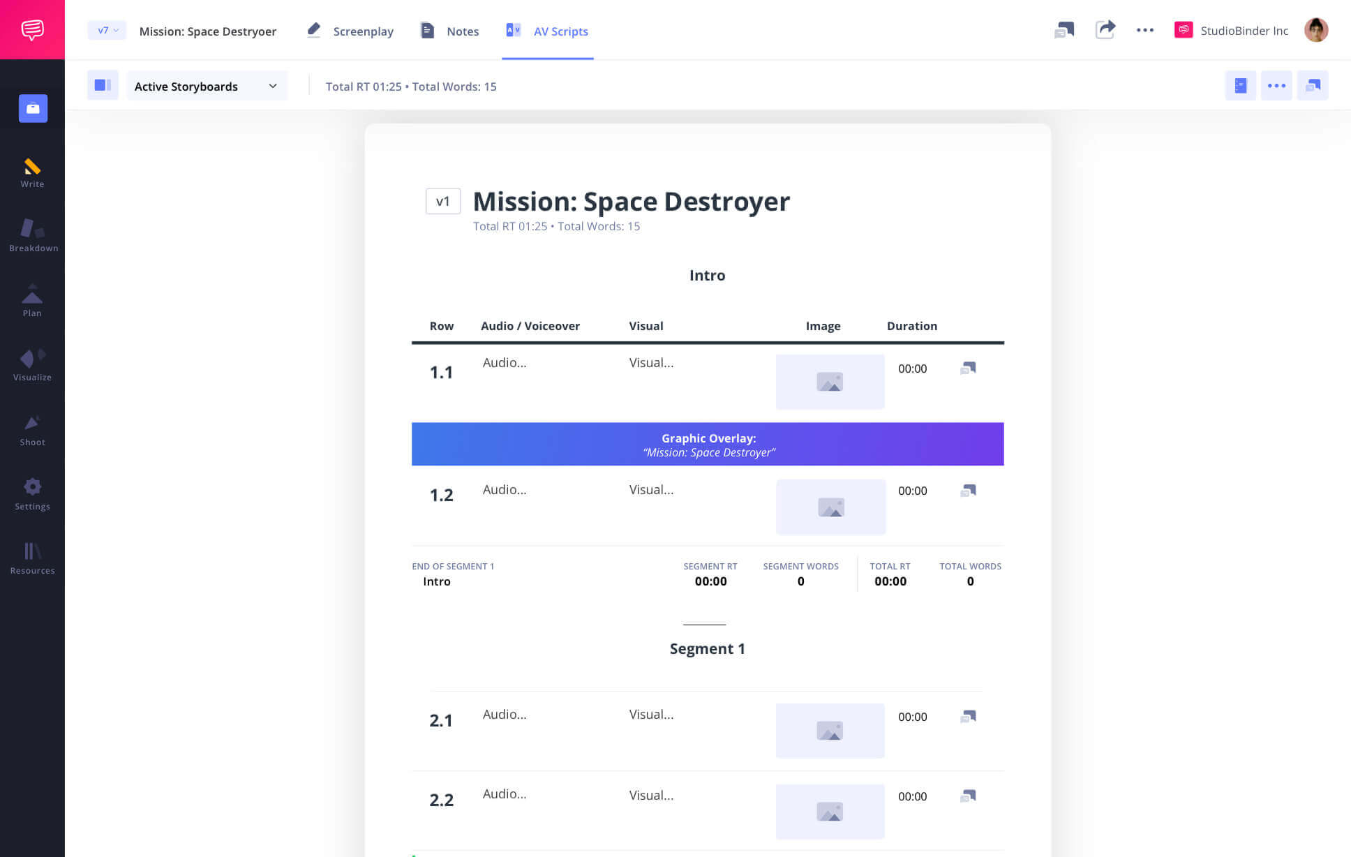 AV Script Template Add structure