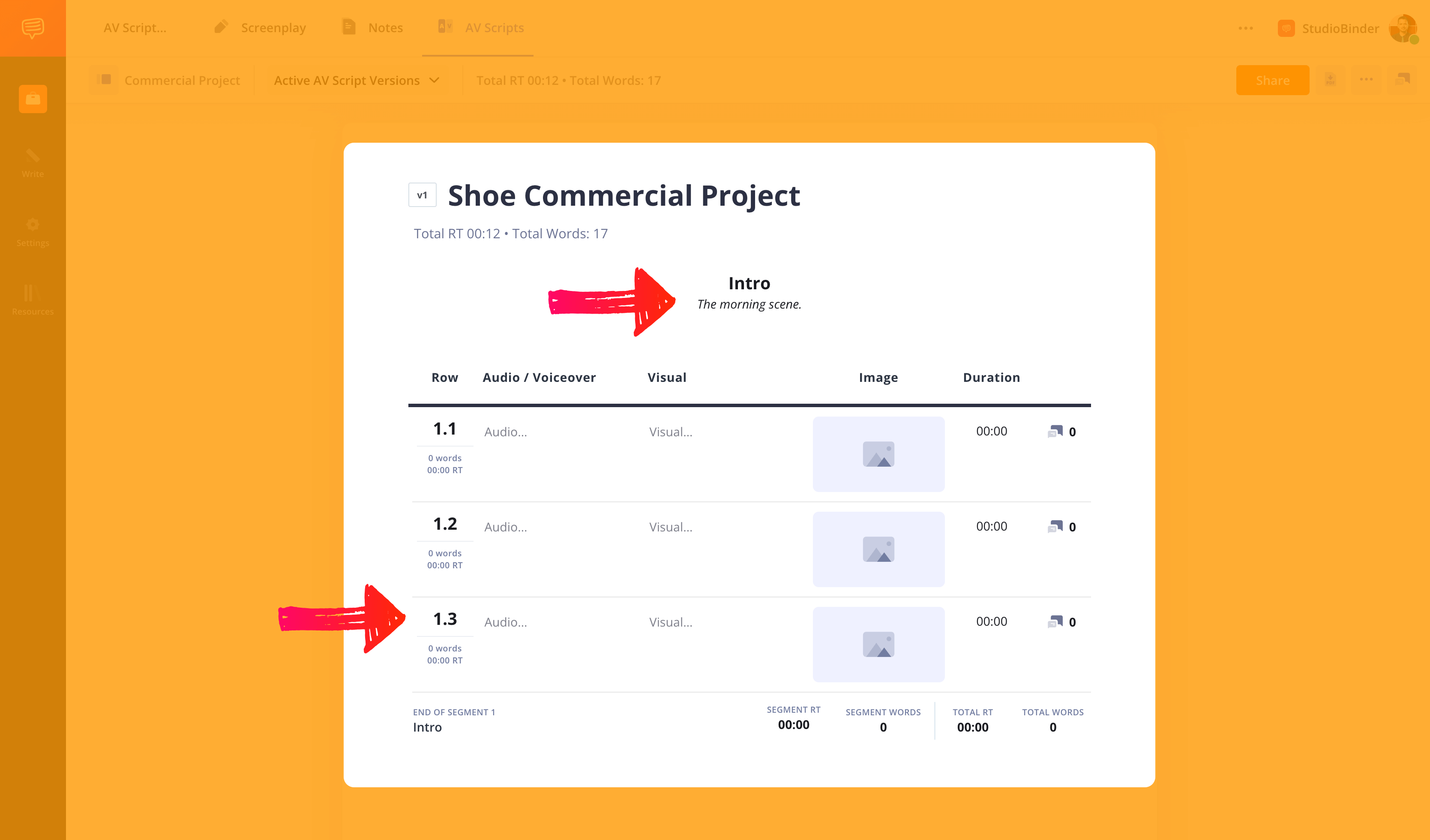 Commercial Script Template Add structure