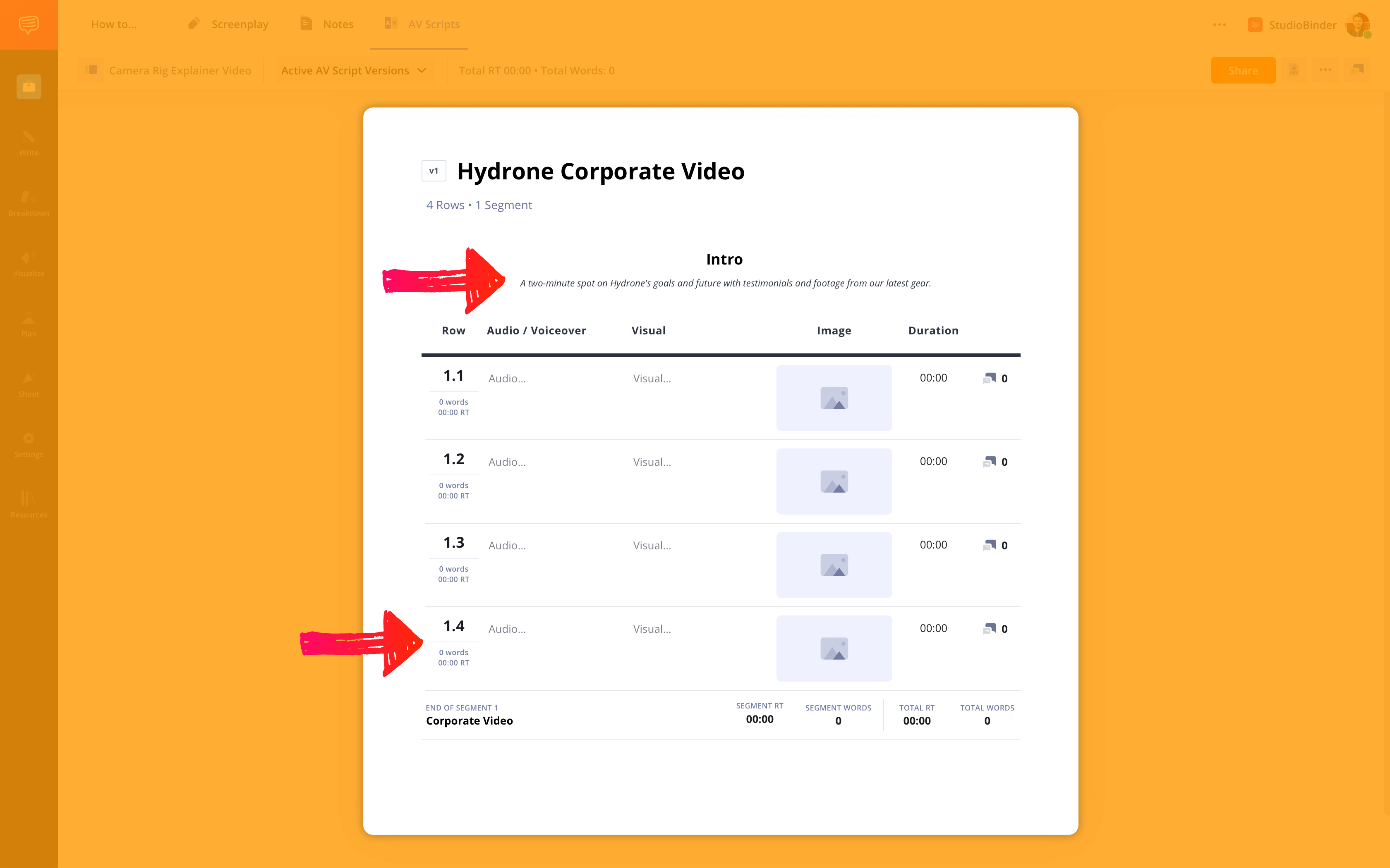 How to Write an Explainer Video Script Add segment titles and new rows