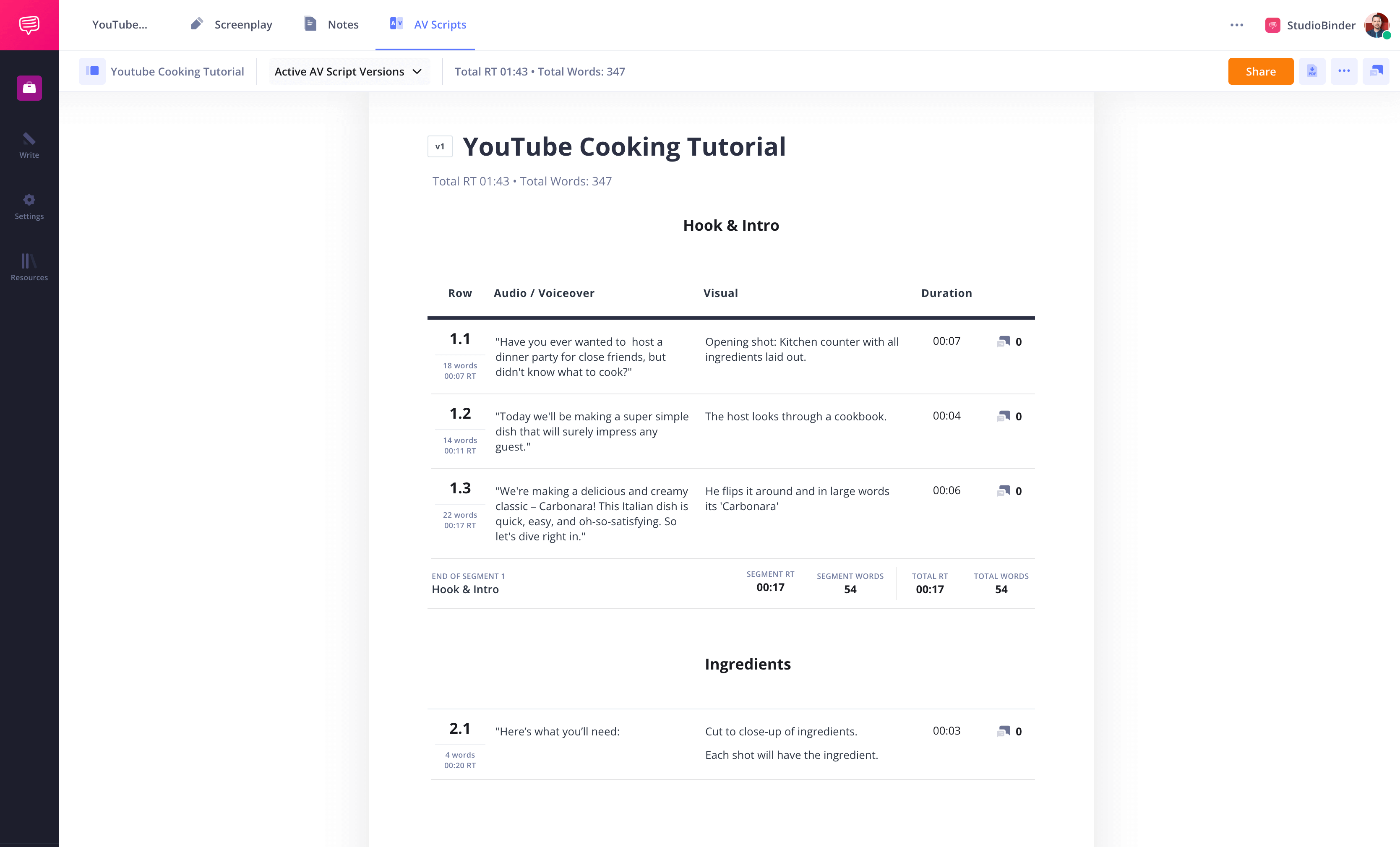 YouTube Script Template StudioBinder AV Scriptwriting Software