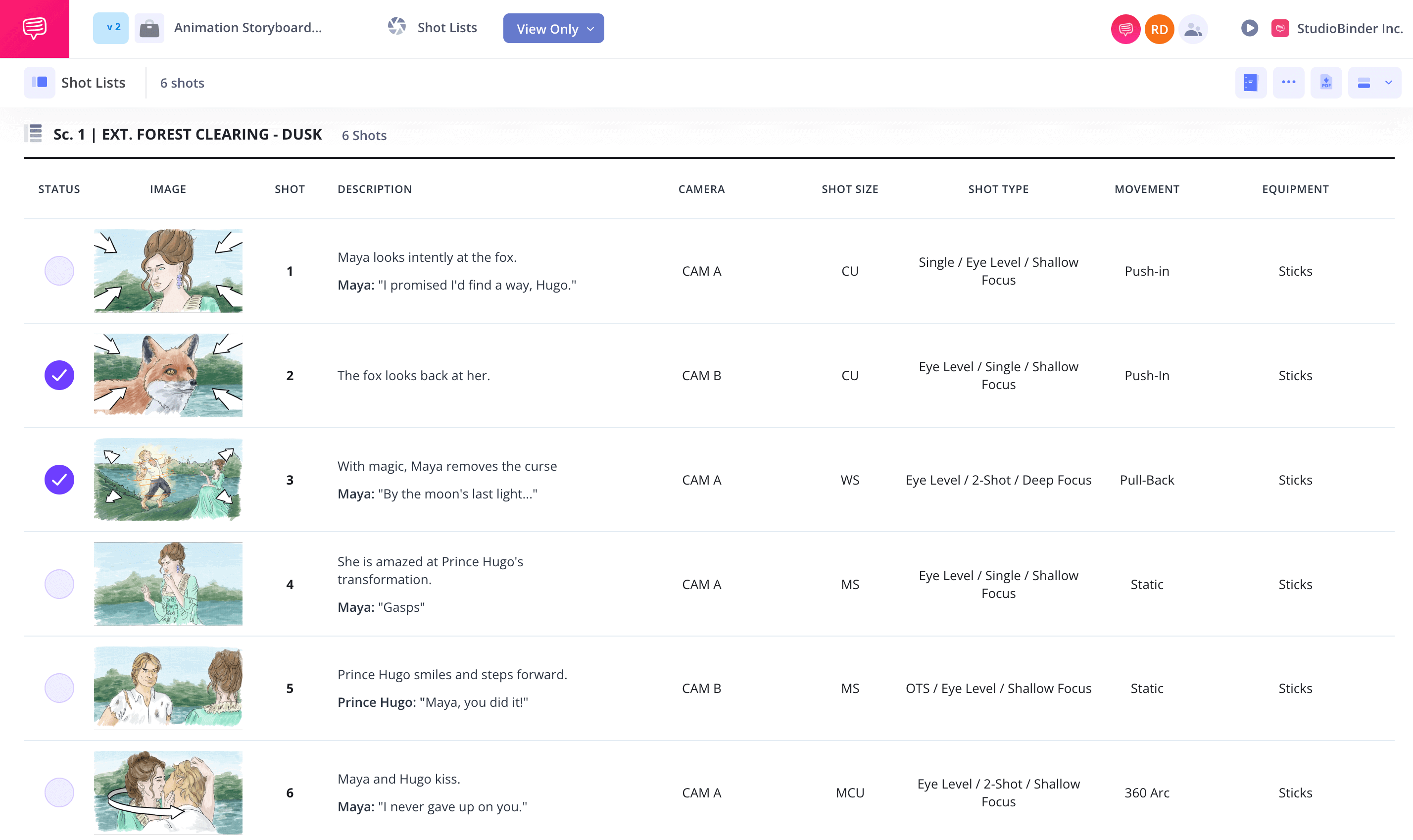 Animation Shot List Template Mark off shots as you go