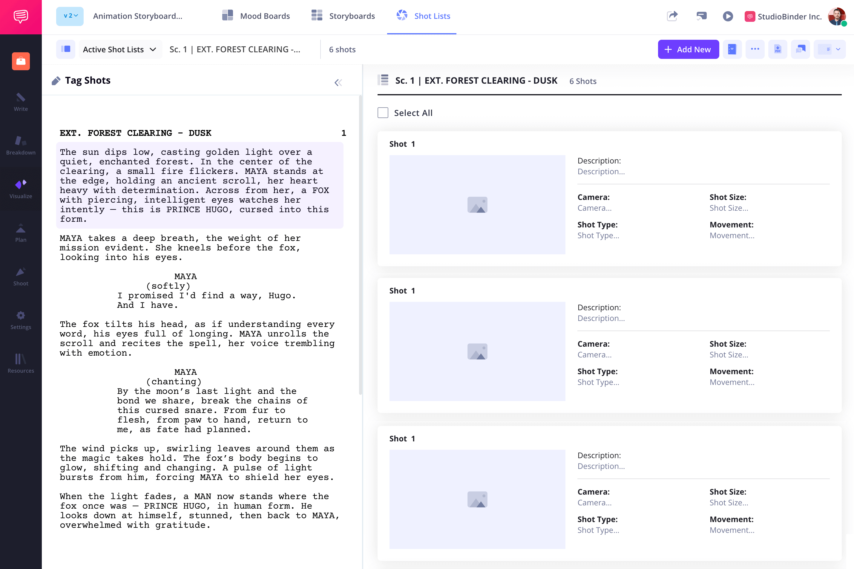 Animation Shot List Template Read the scene