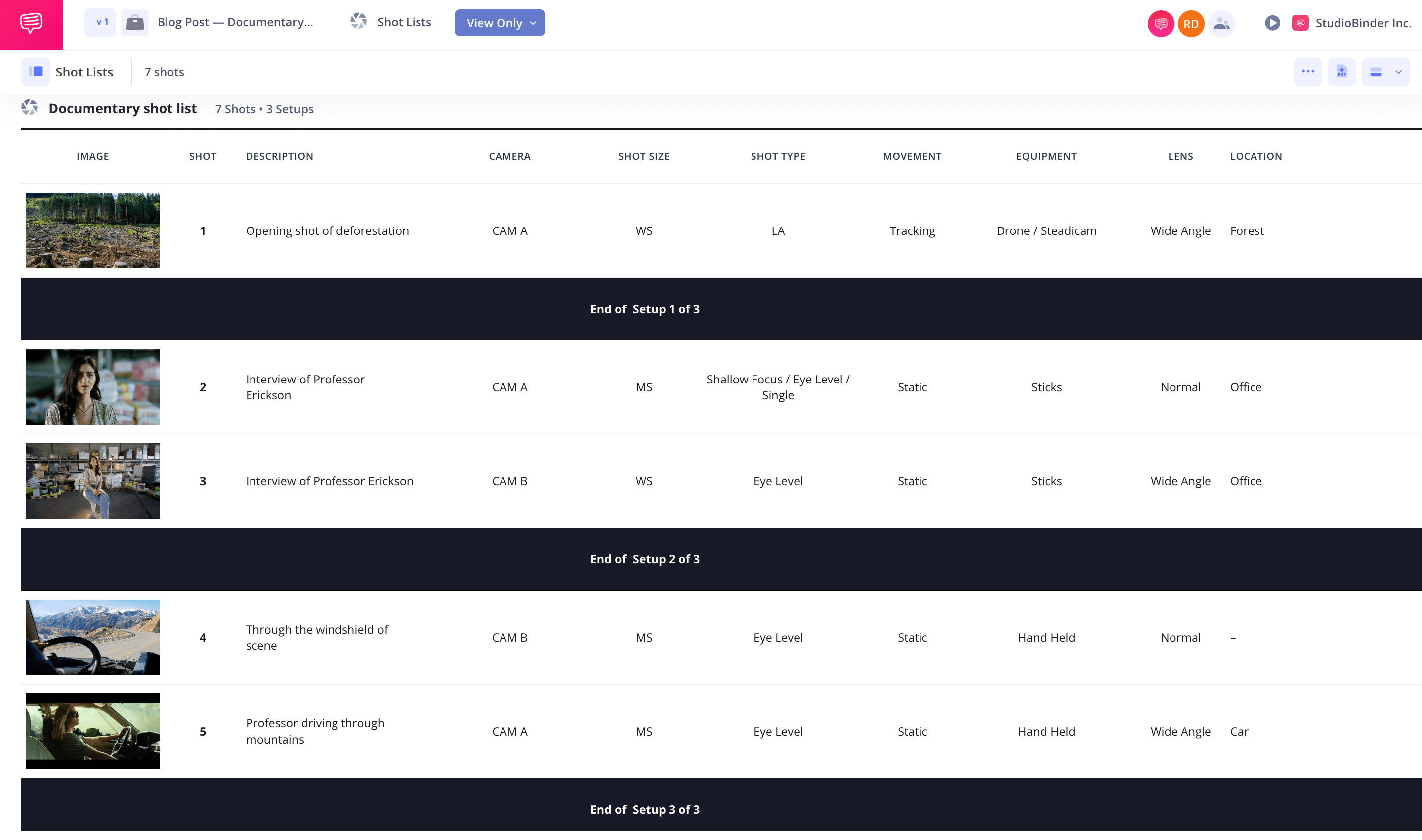 Documentary Shot List Template Group into setups