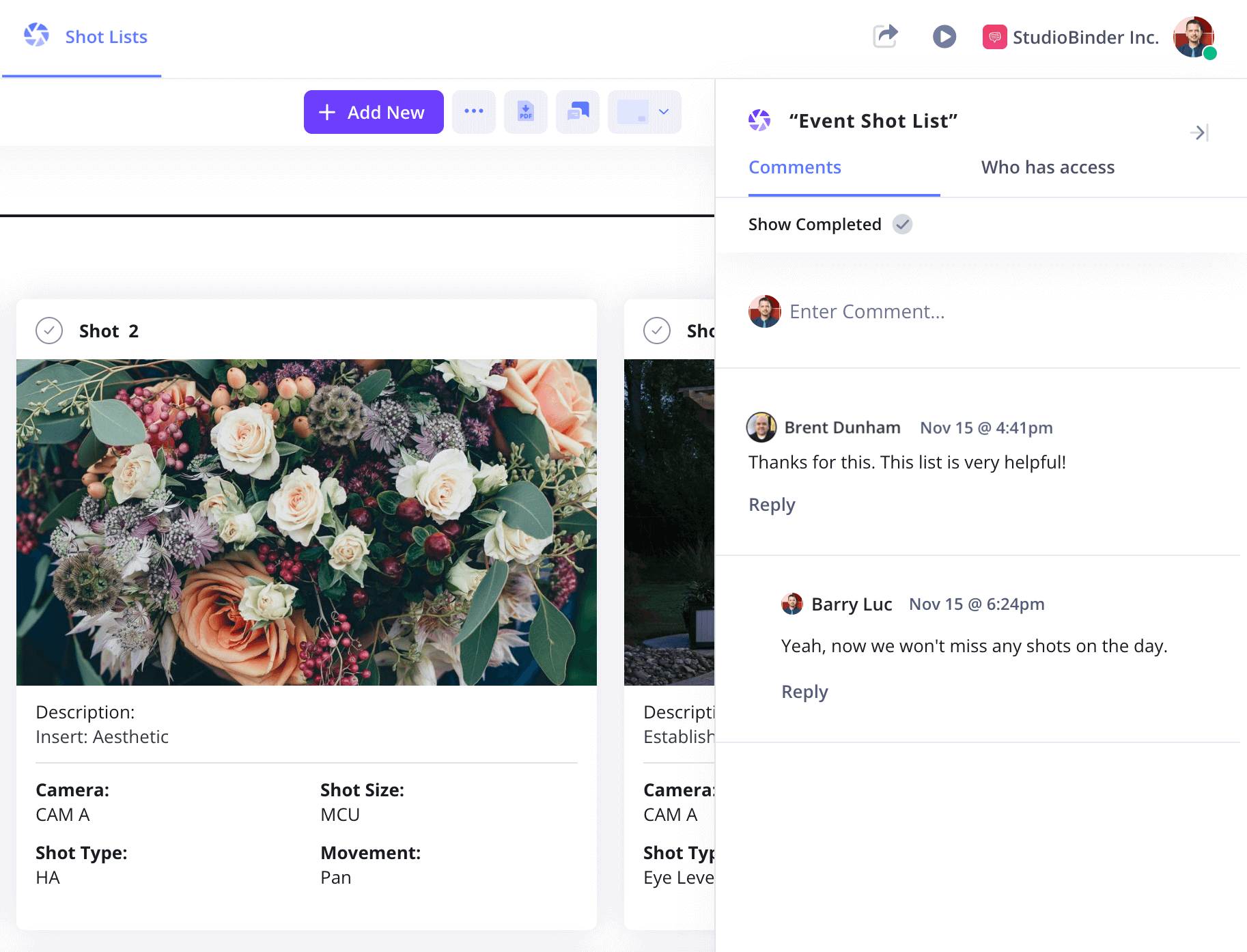 Event Shot List Template Comment and collaborate