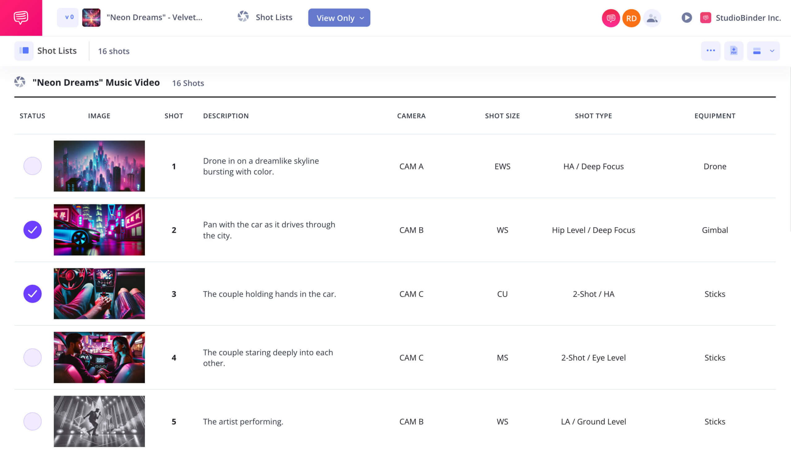 Music Video Shot List Template Mark as you complete