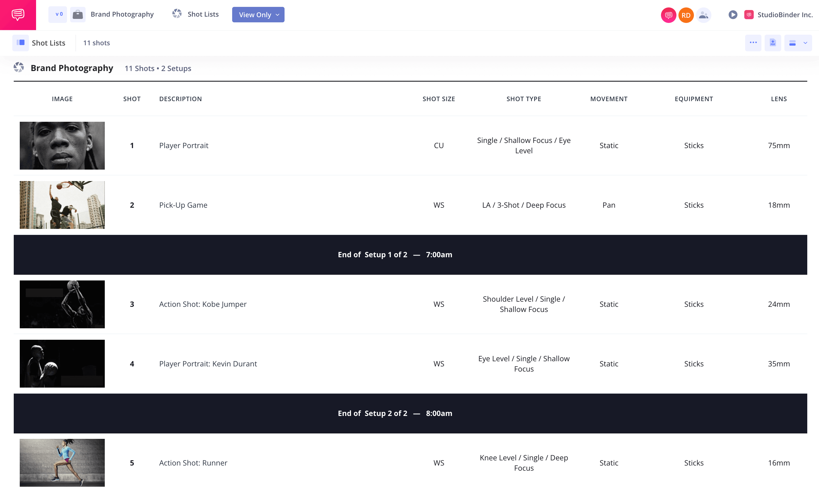 Photography Shot List Template Group into setups