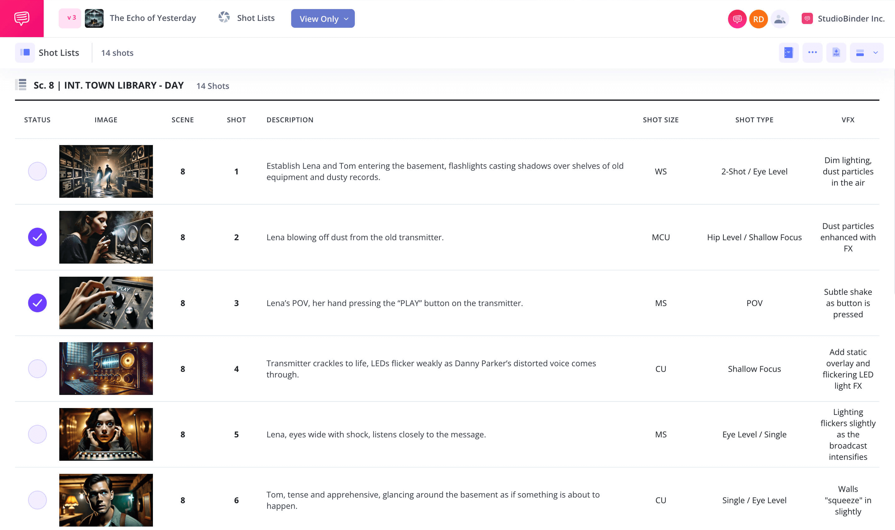 VFX Shot List Template Mark your shots as you go