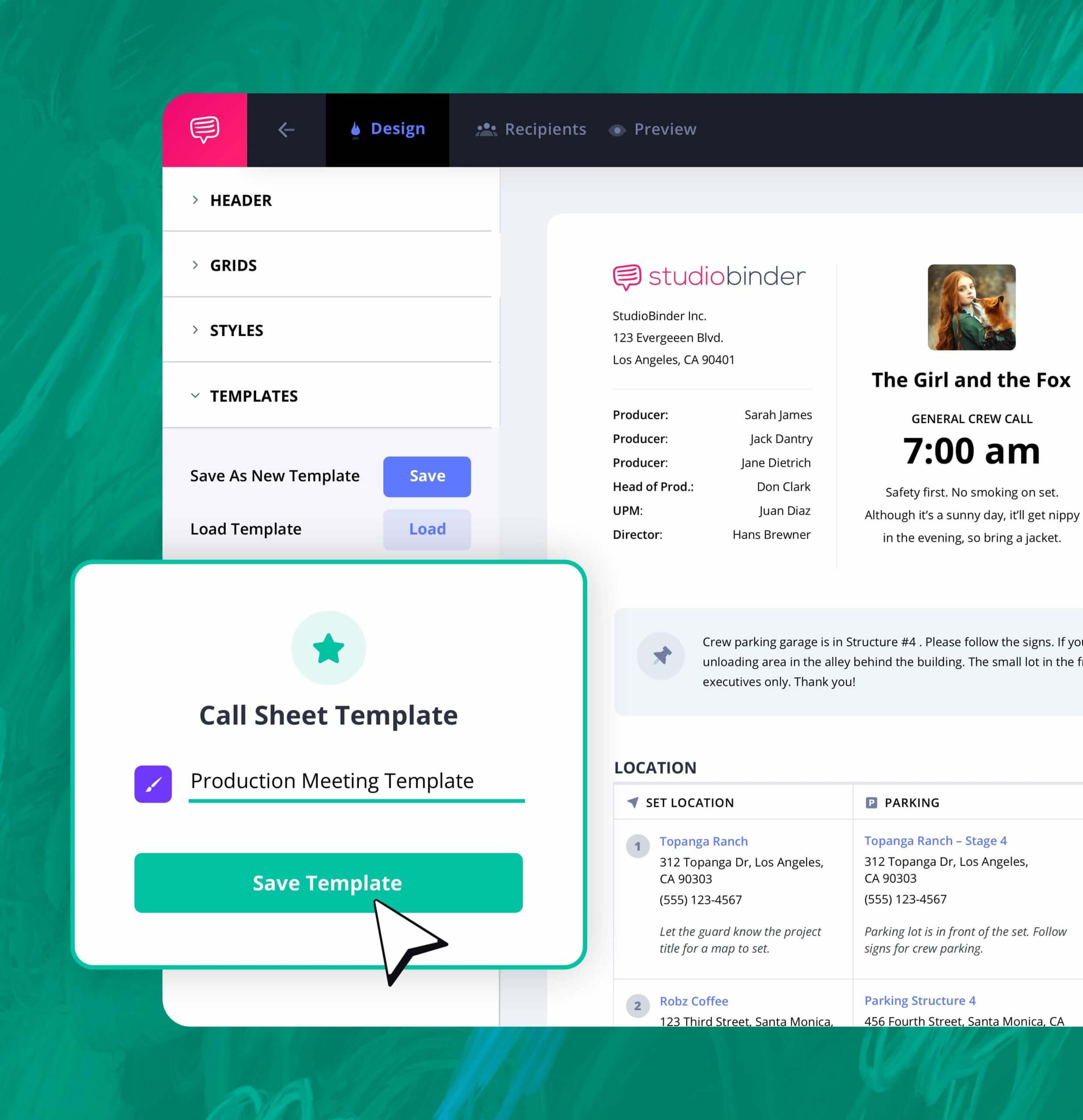 Homepage Features Create Call Sheet Templates