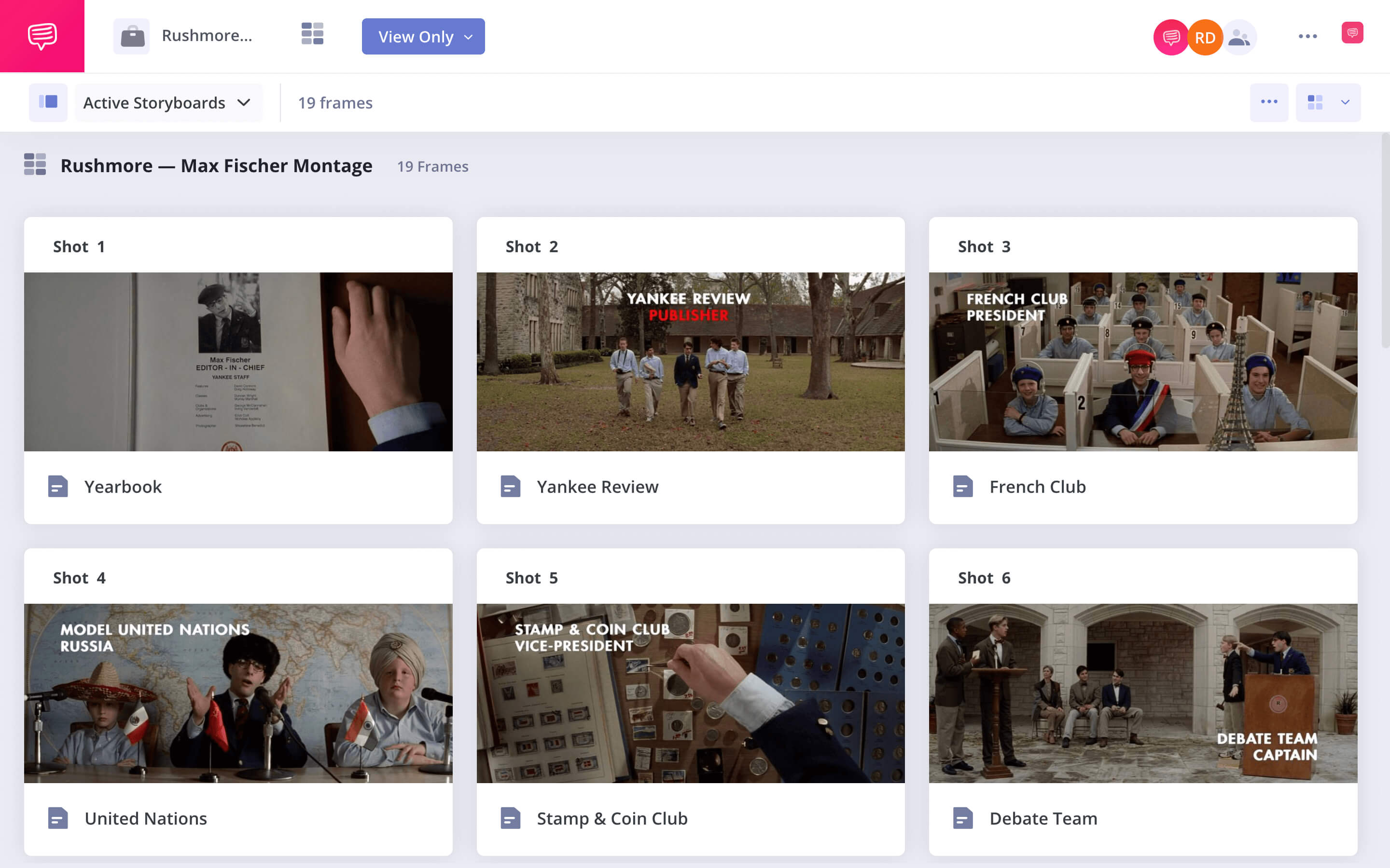 Storyboard Montage Example from Rushmore StudioBinder Storyboarding Software