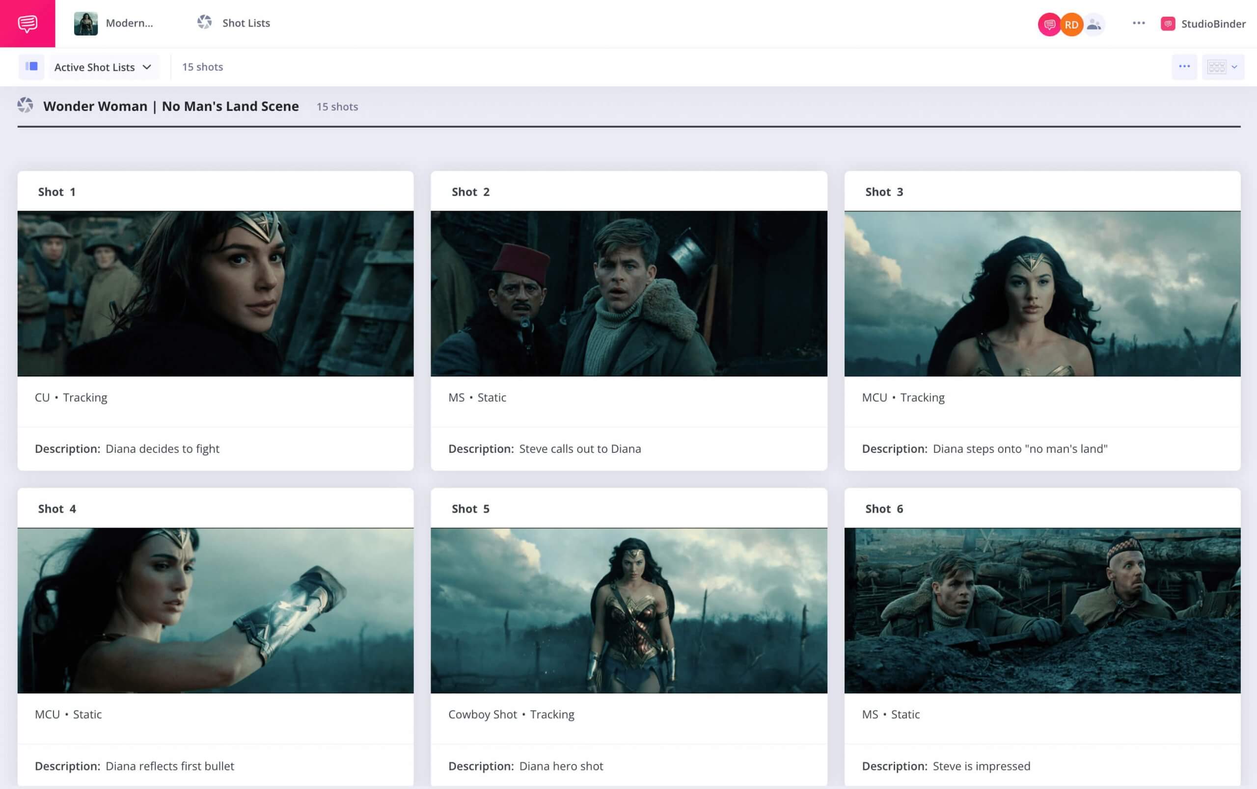 What is a Shot List Wonder Woman Shot List Example StudioBinder Shot Listing Software