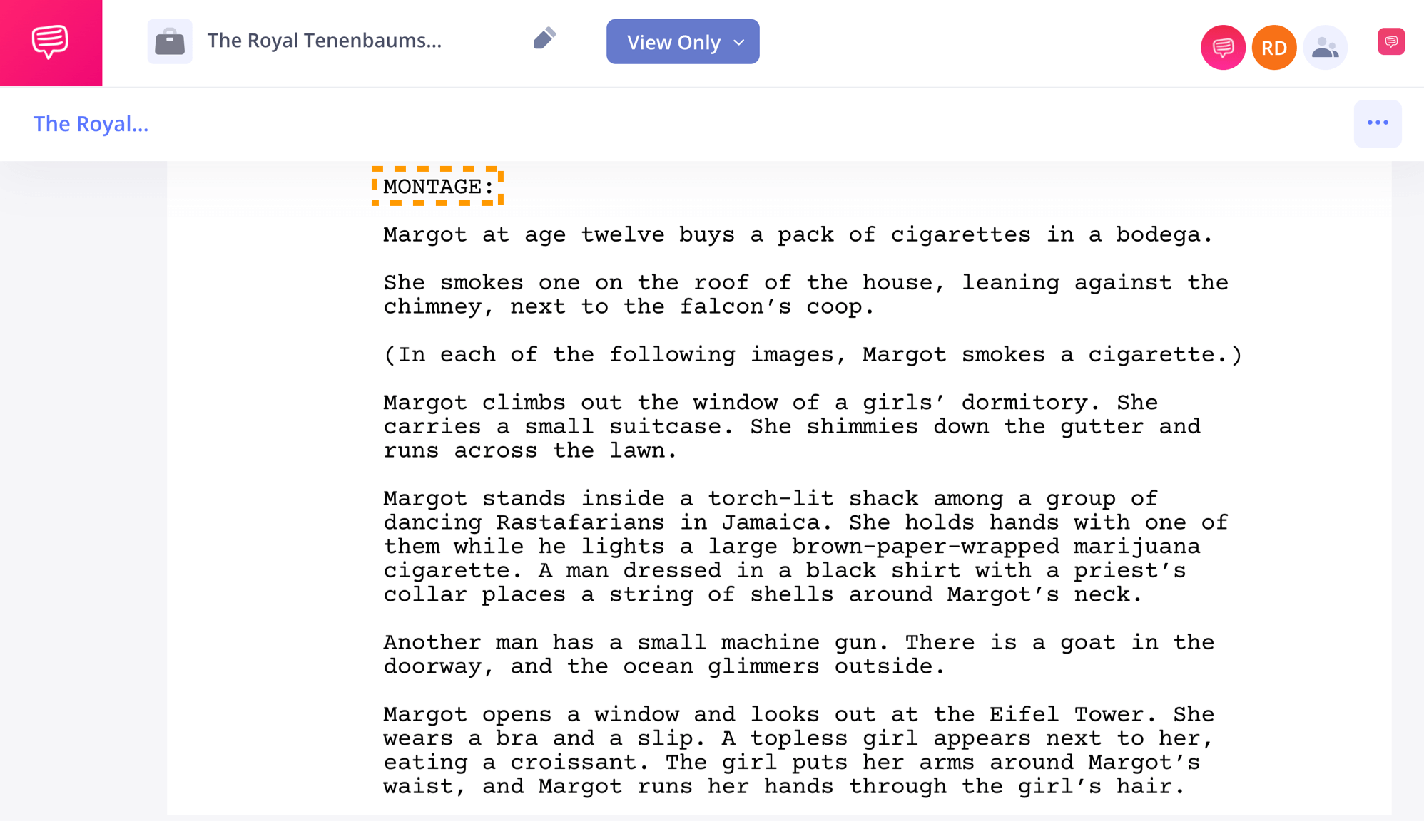How To Write a Montage Montage Example in Royal Tenenbaums Screenplay