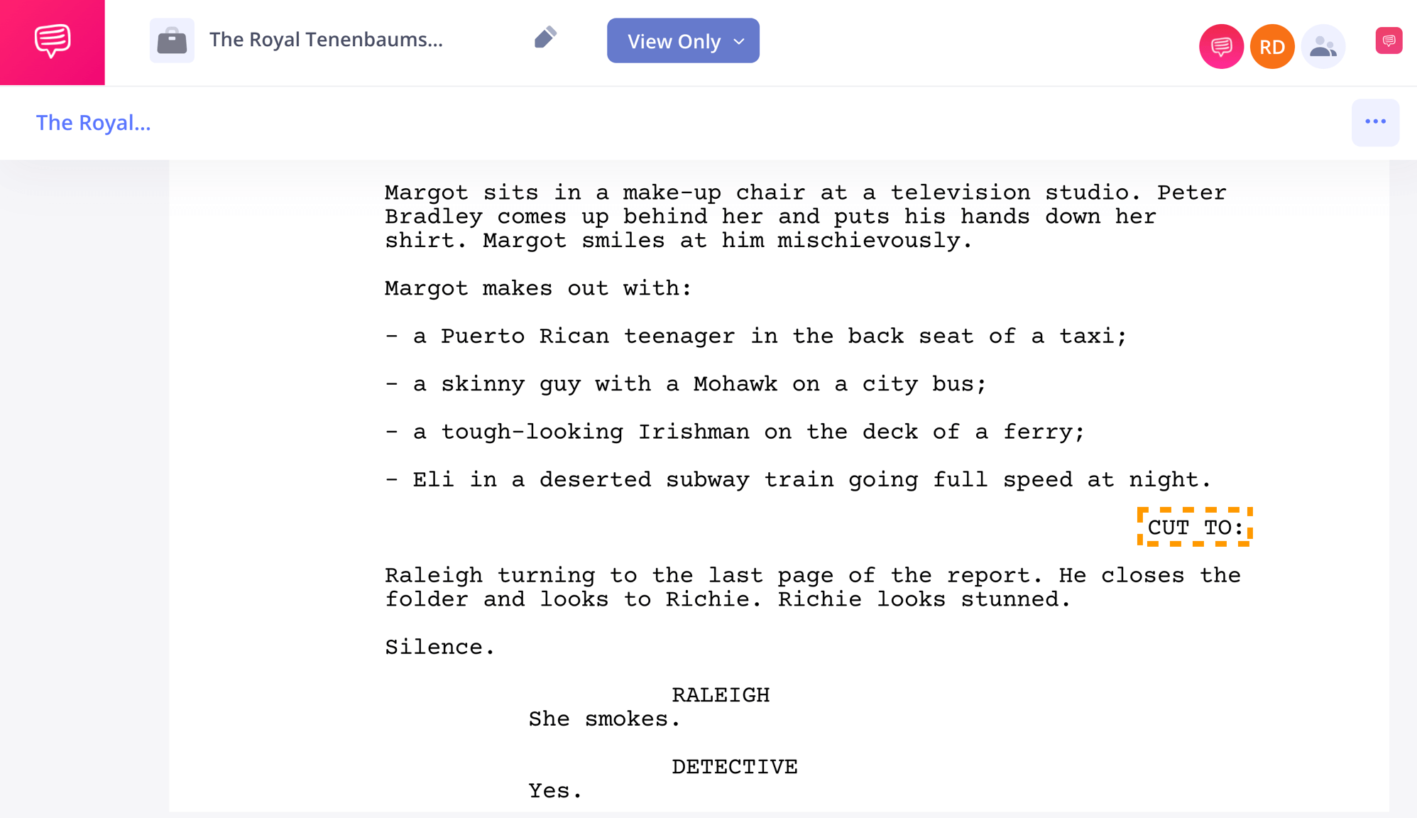 How to Write a Montage in a Screenplay End of a Montage Example in The Royal Tenenbaums Screenplay