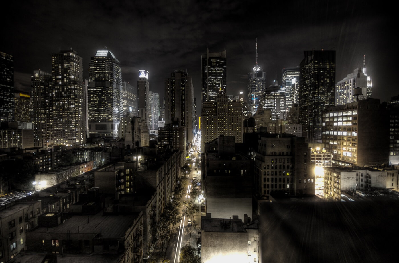 Cities are filled with light after dark by building windows and street lamps