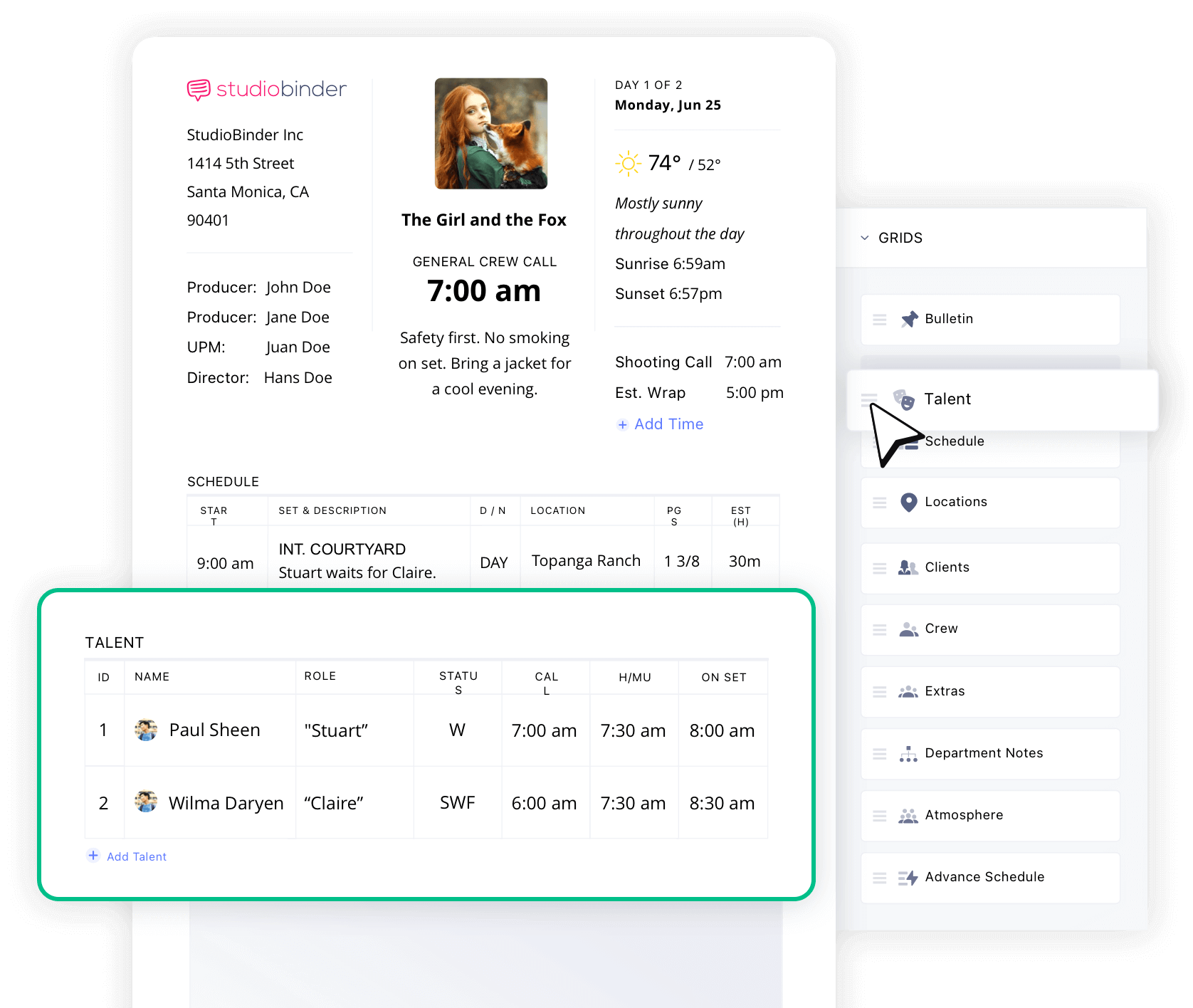 StudioBinder Free Call Sheet Templates Simple Call Sheet Template PDF