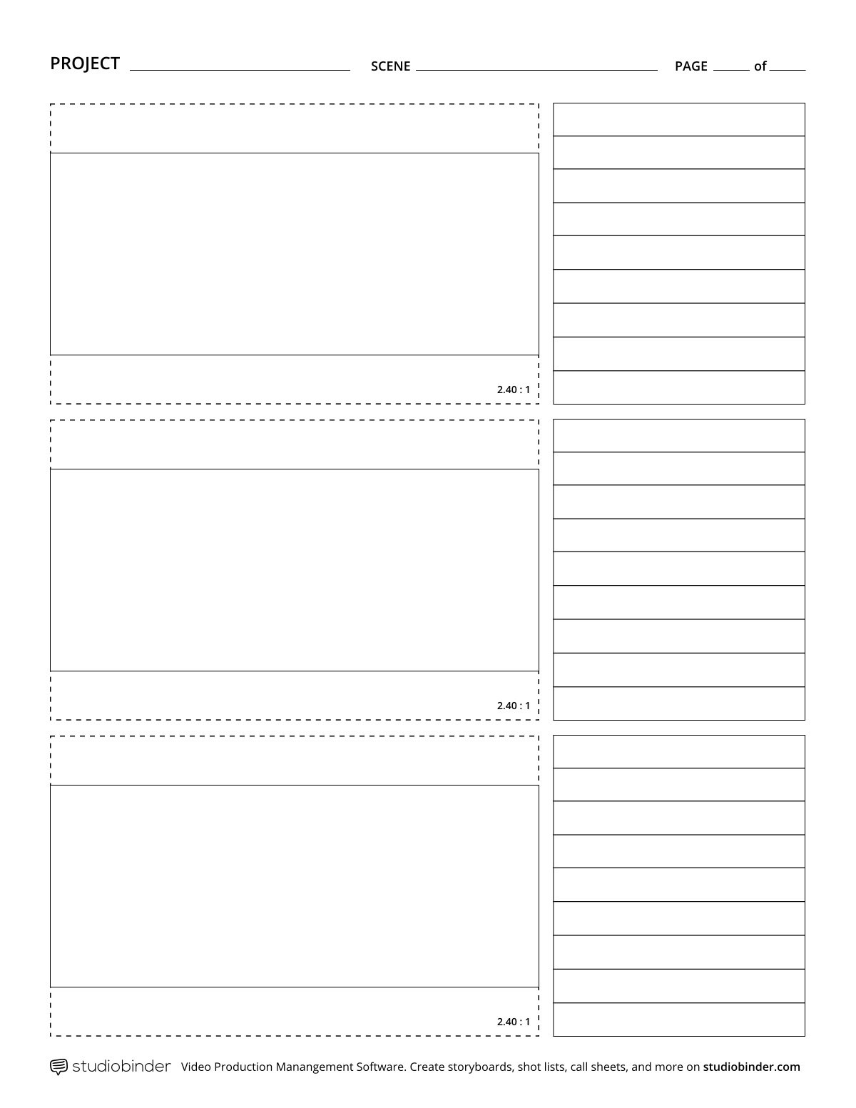 StudioBinder Storyboard Template for Word Frame Vertical Storyboard Template
