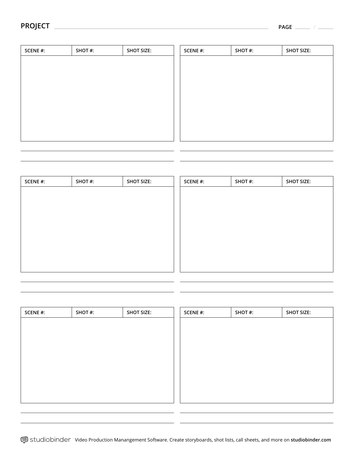 StudioBinder Storyboard Template for Word Frame Vertical Storyboard Template
