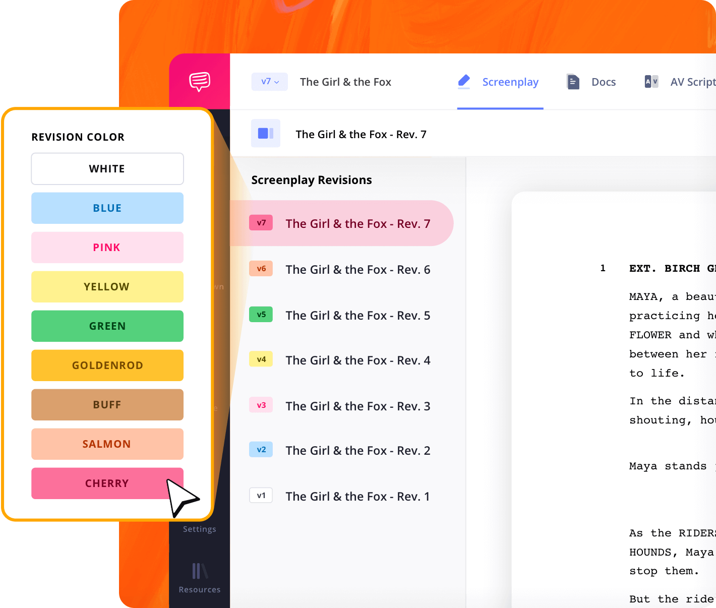 screenwriting software movie script revision colors