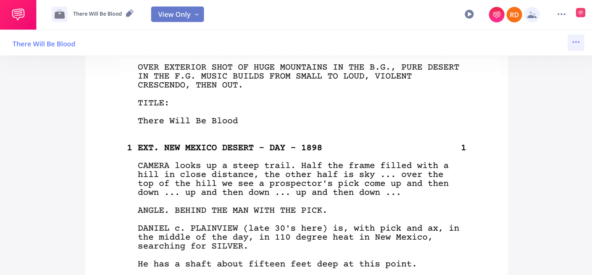 How Many Scenes in a Movie There Will Be Blood Script First Page
