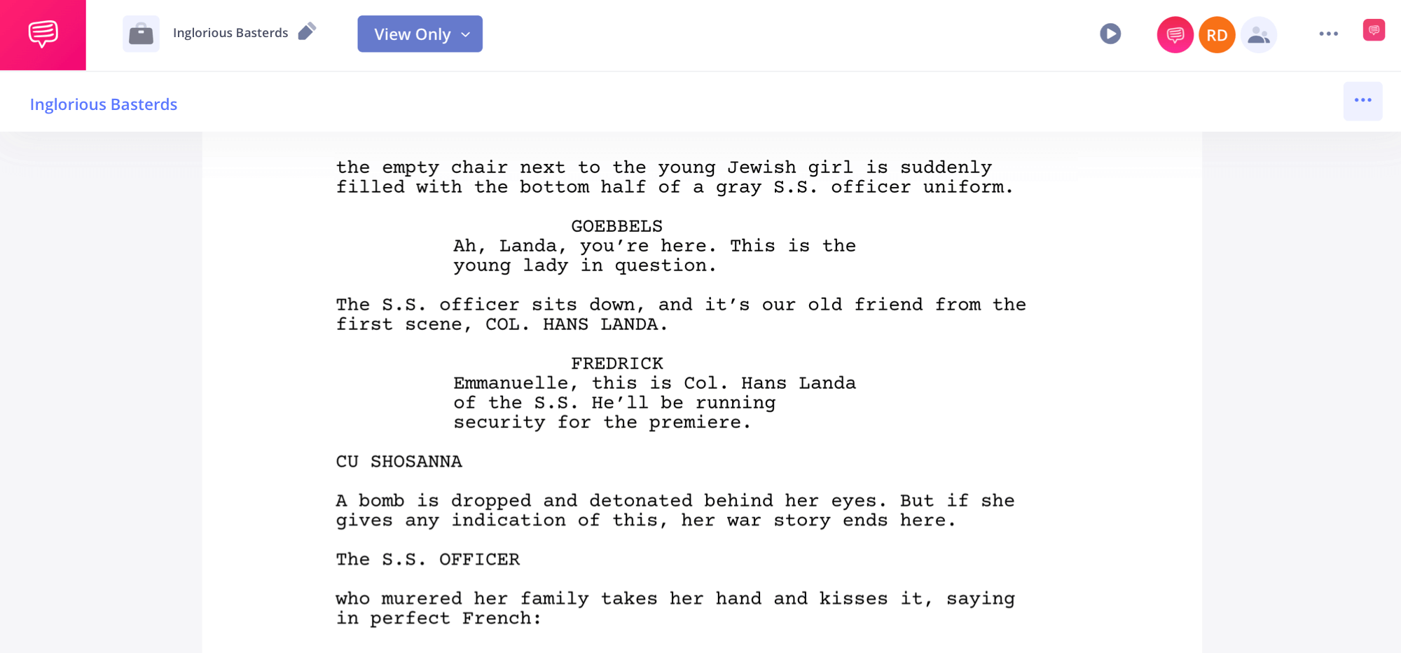 Show Don't Tell in Writing Inglorious Basterds Script Example