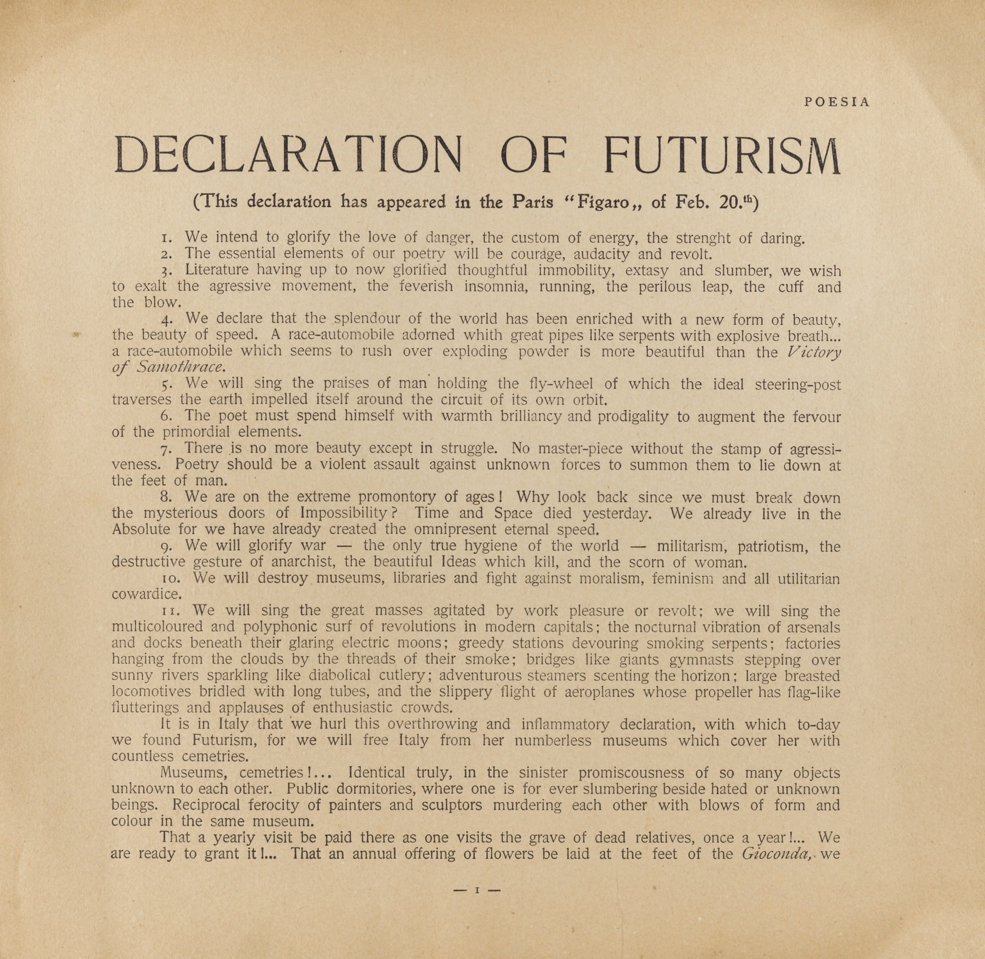 What is Futurism artist of Futurism Manifesto del Futurismo