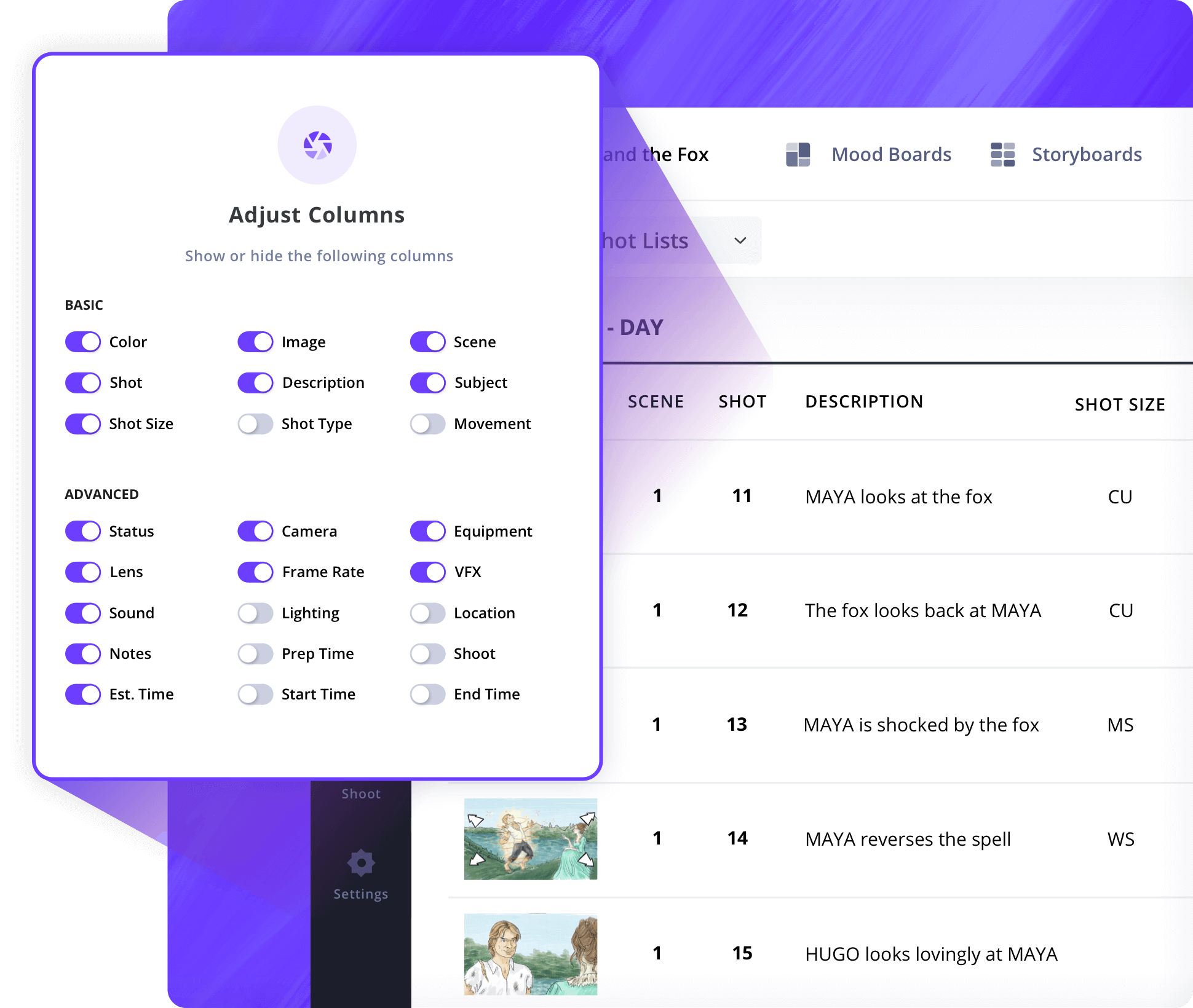 Cinematic App Customize Shot Types and Layouts StudioBinder
